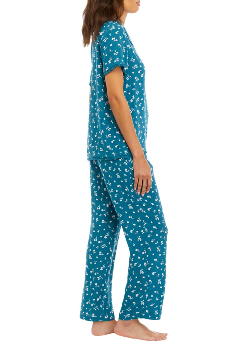 Floral Pajama Set with Fringe Trim
