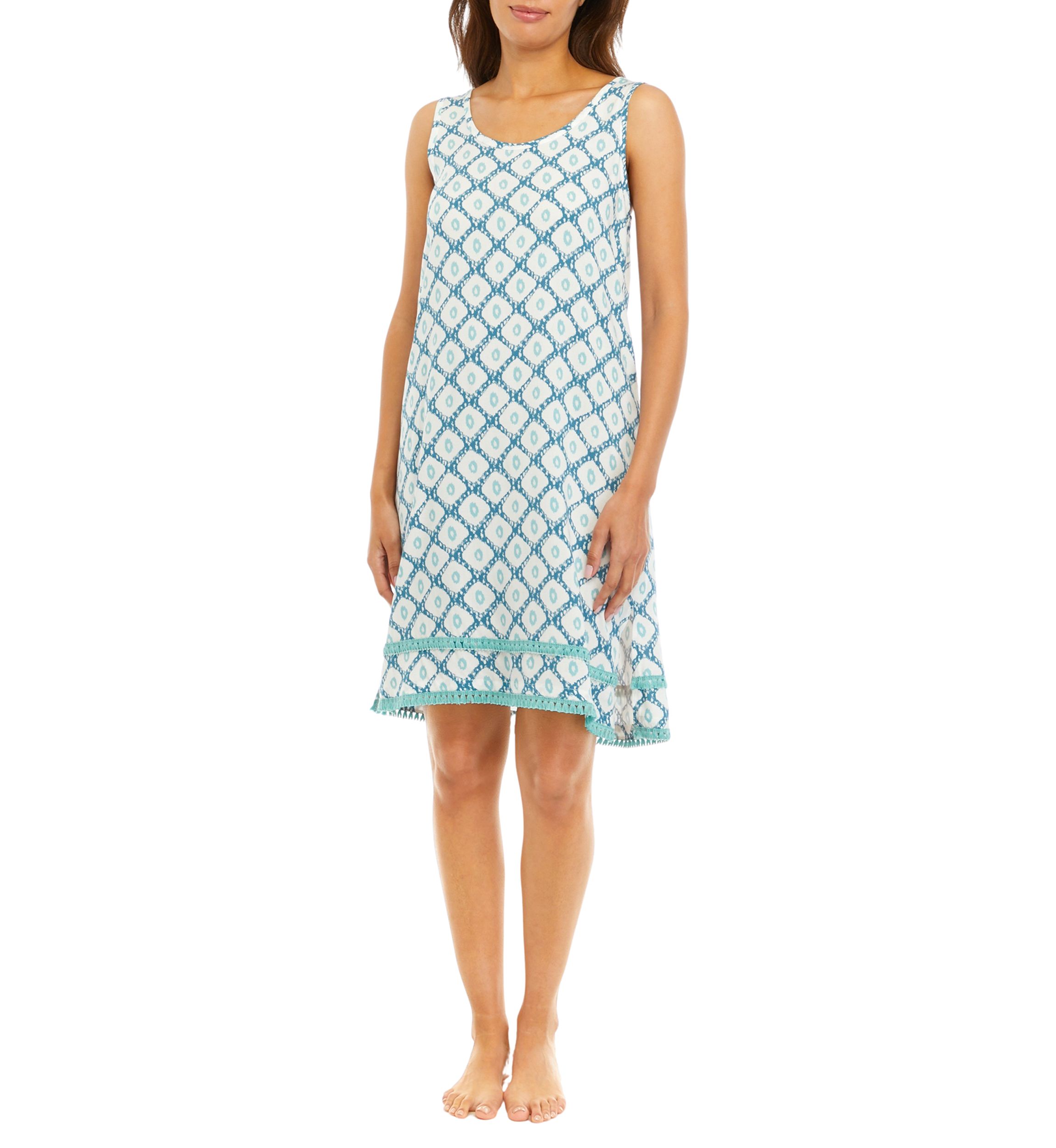 Printed Nightgown with Fringe Trim 