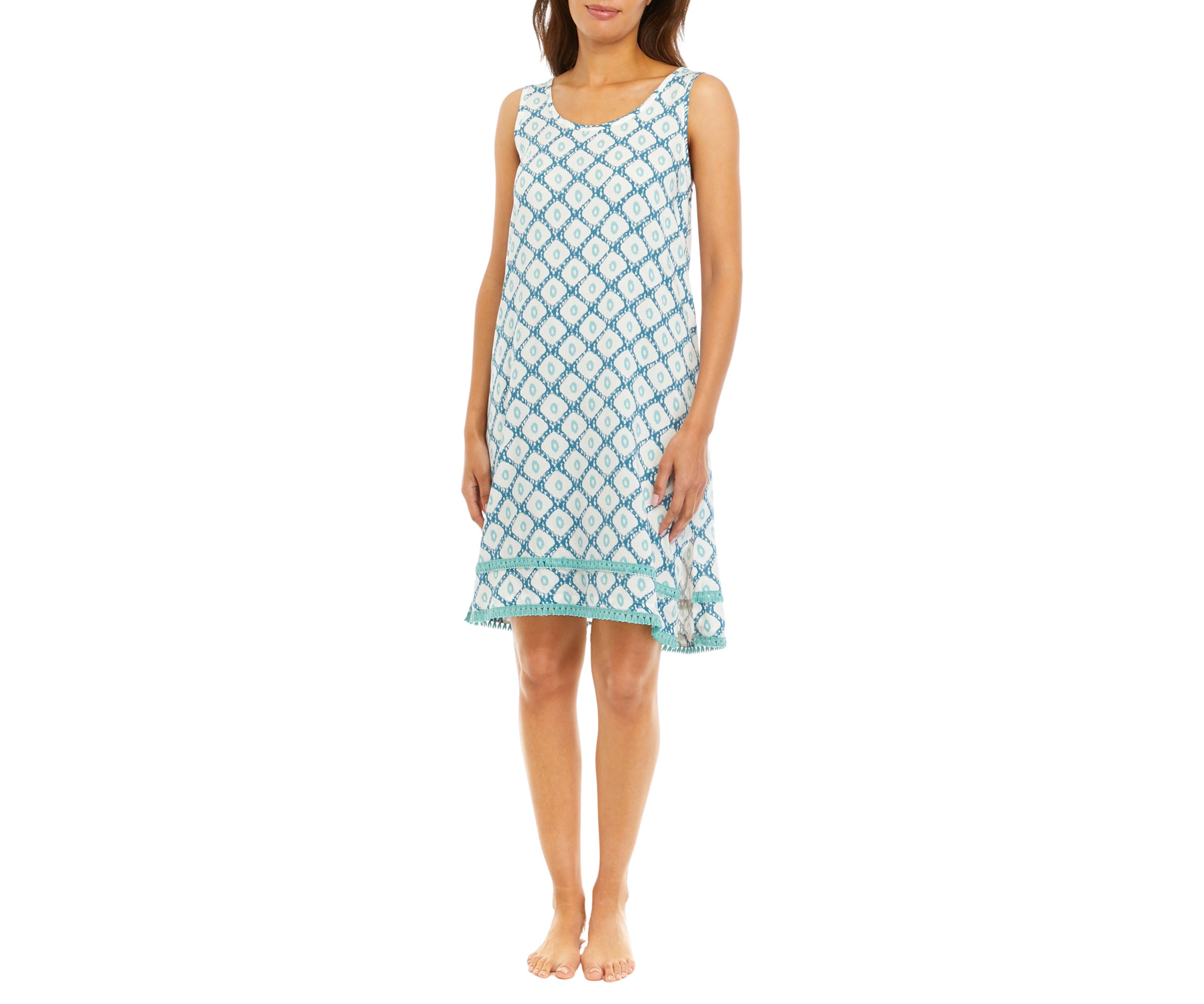 Printed Nightgown with Fringe Trim 