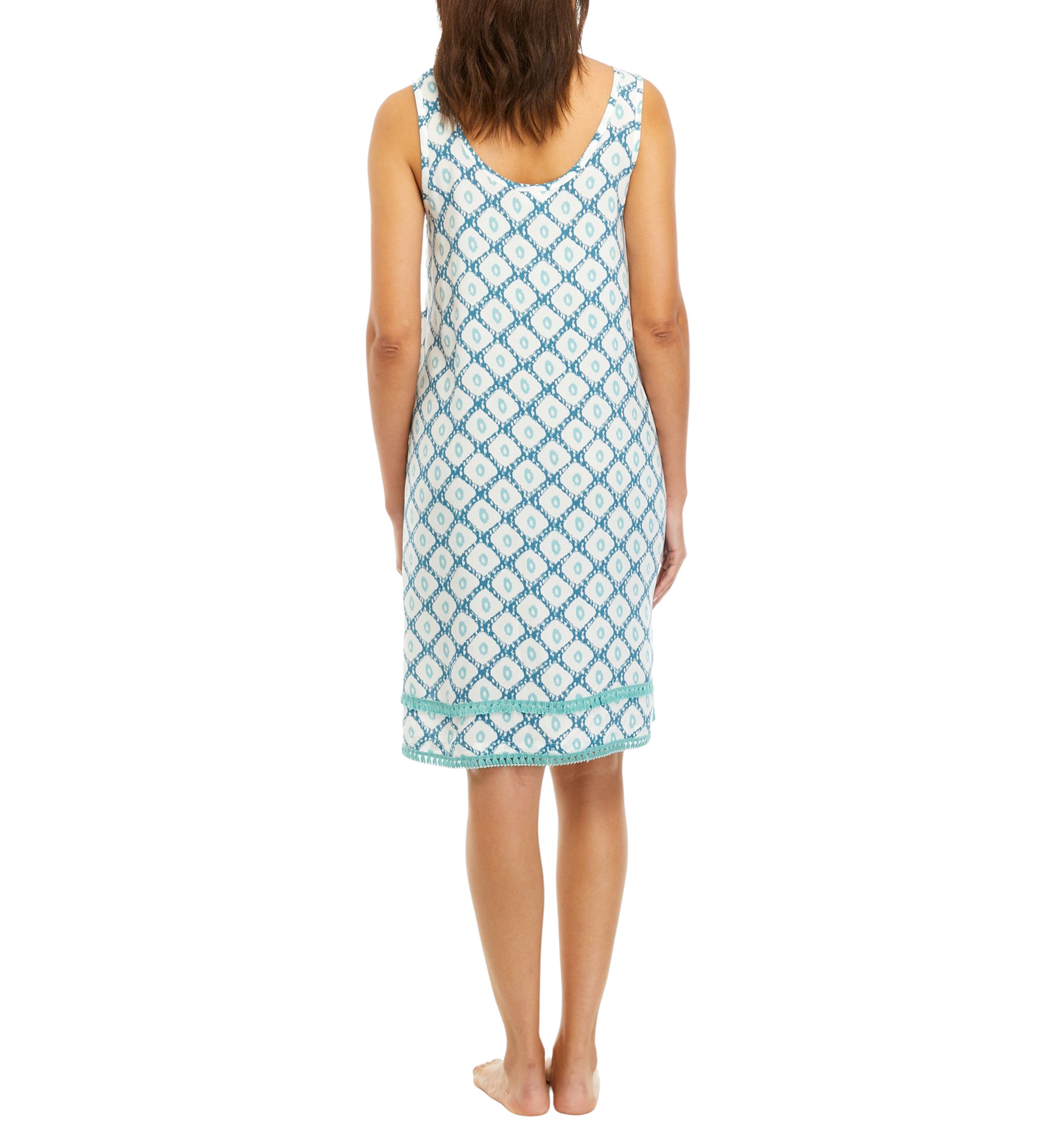 Printed Nightgown with Fringe Trim 