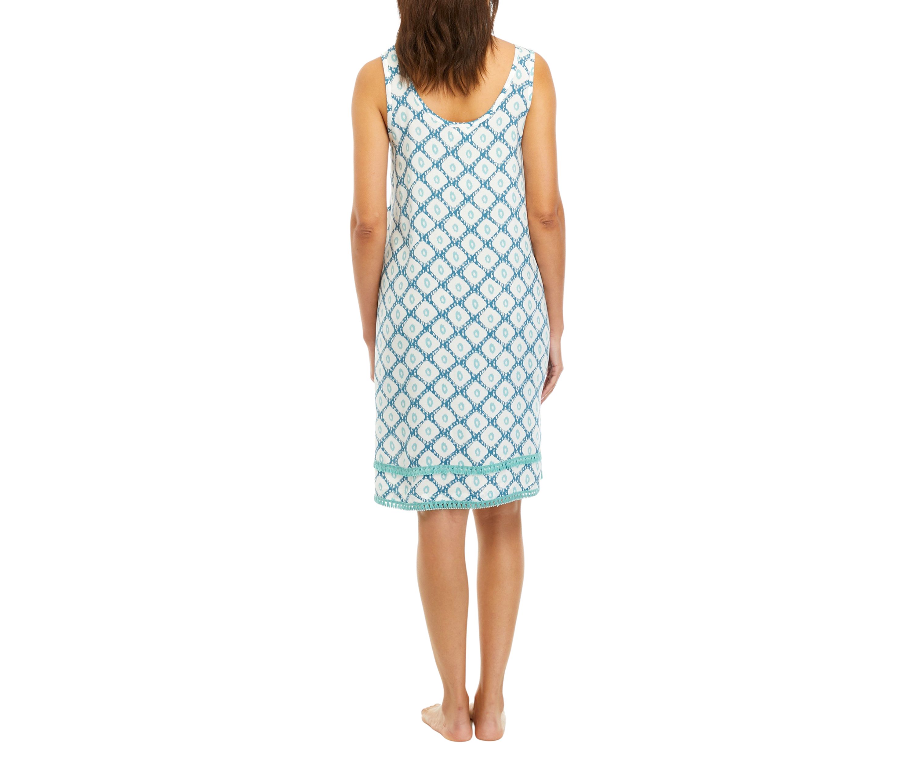 Printed Nightgown with Fringe Trim 