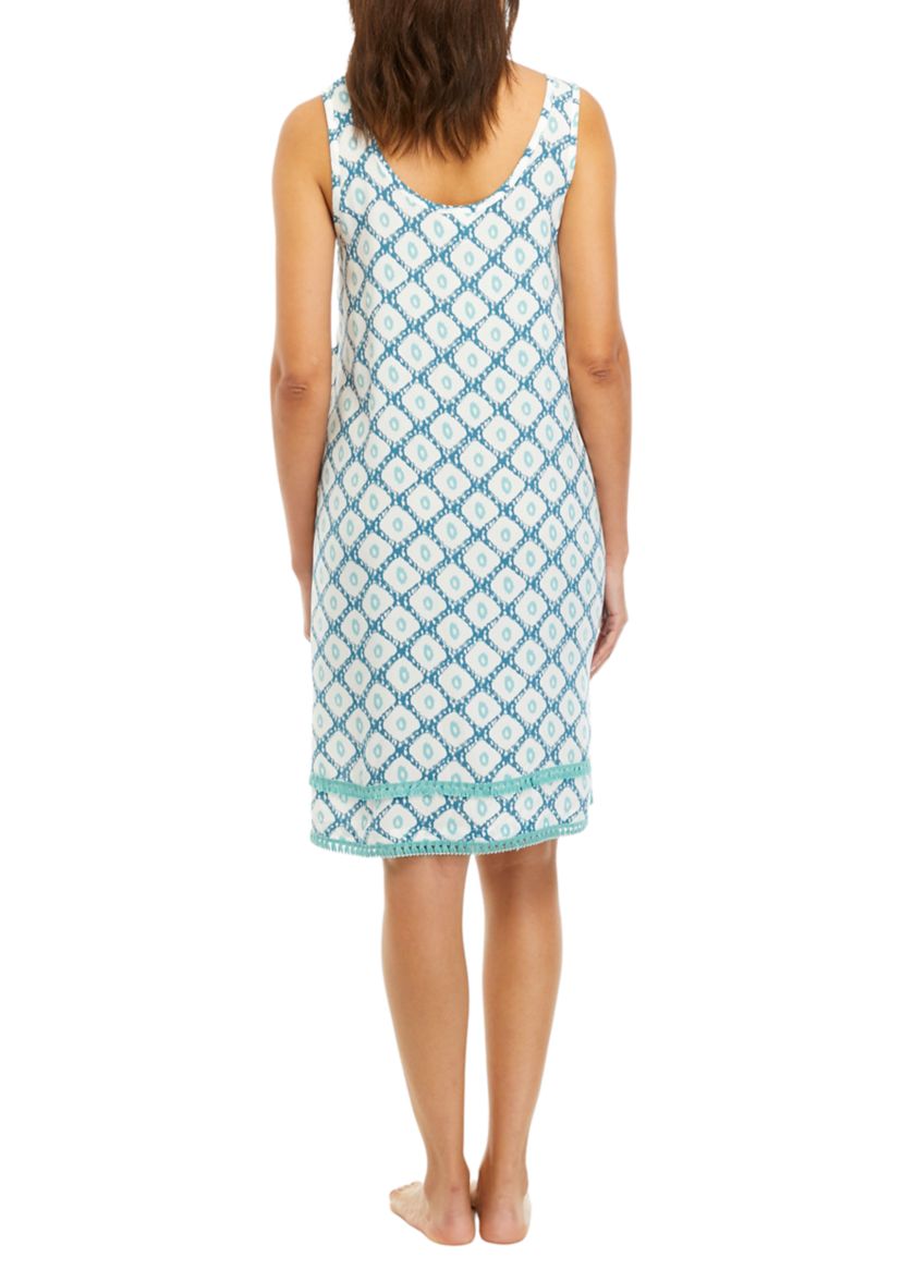 Printed Nightgown with Fringe Trim 