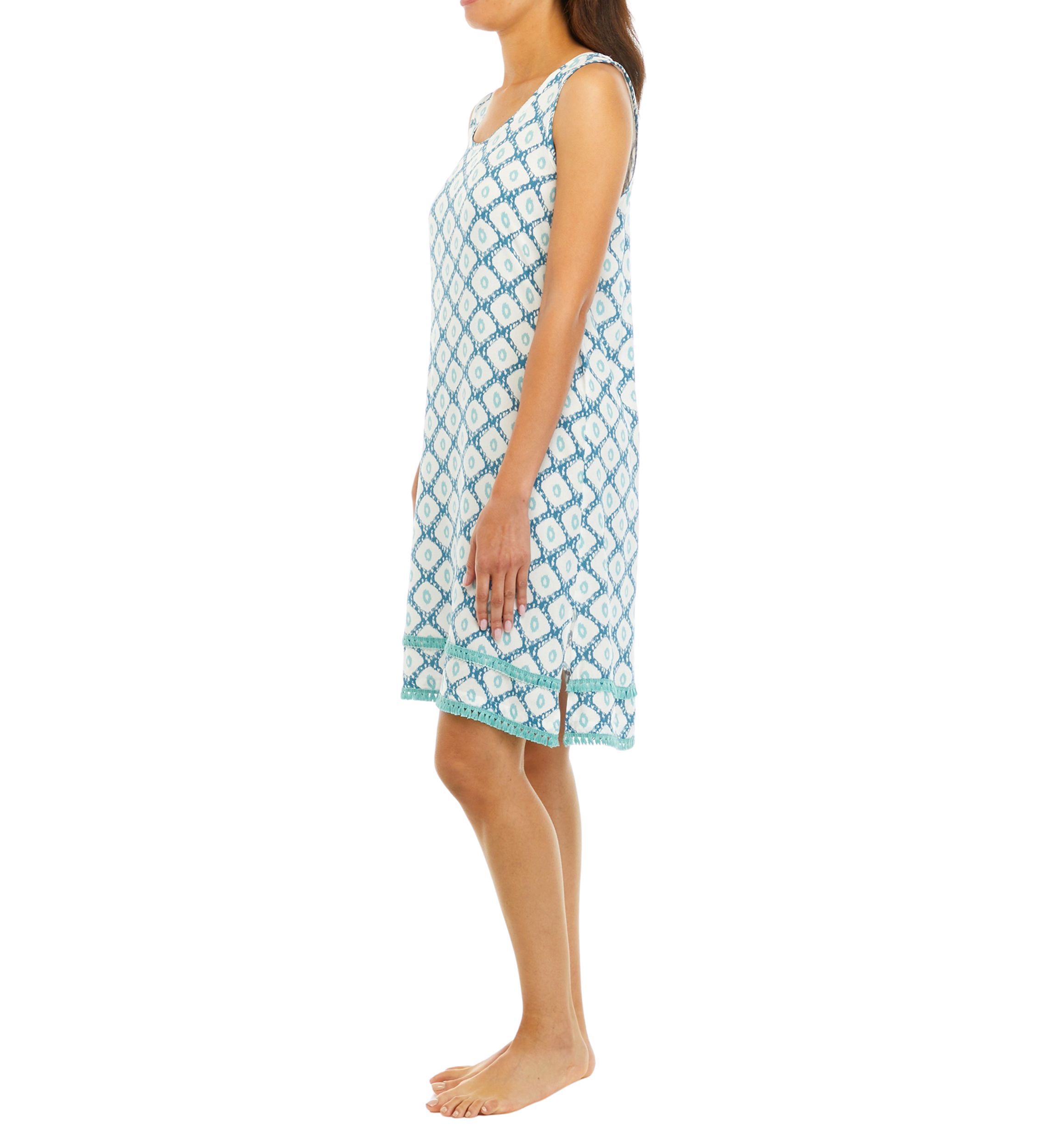 Printed Nightgown with Fringe Trim 