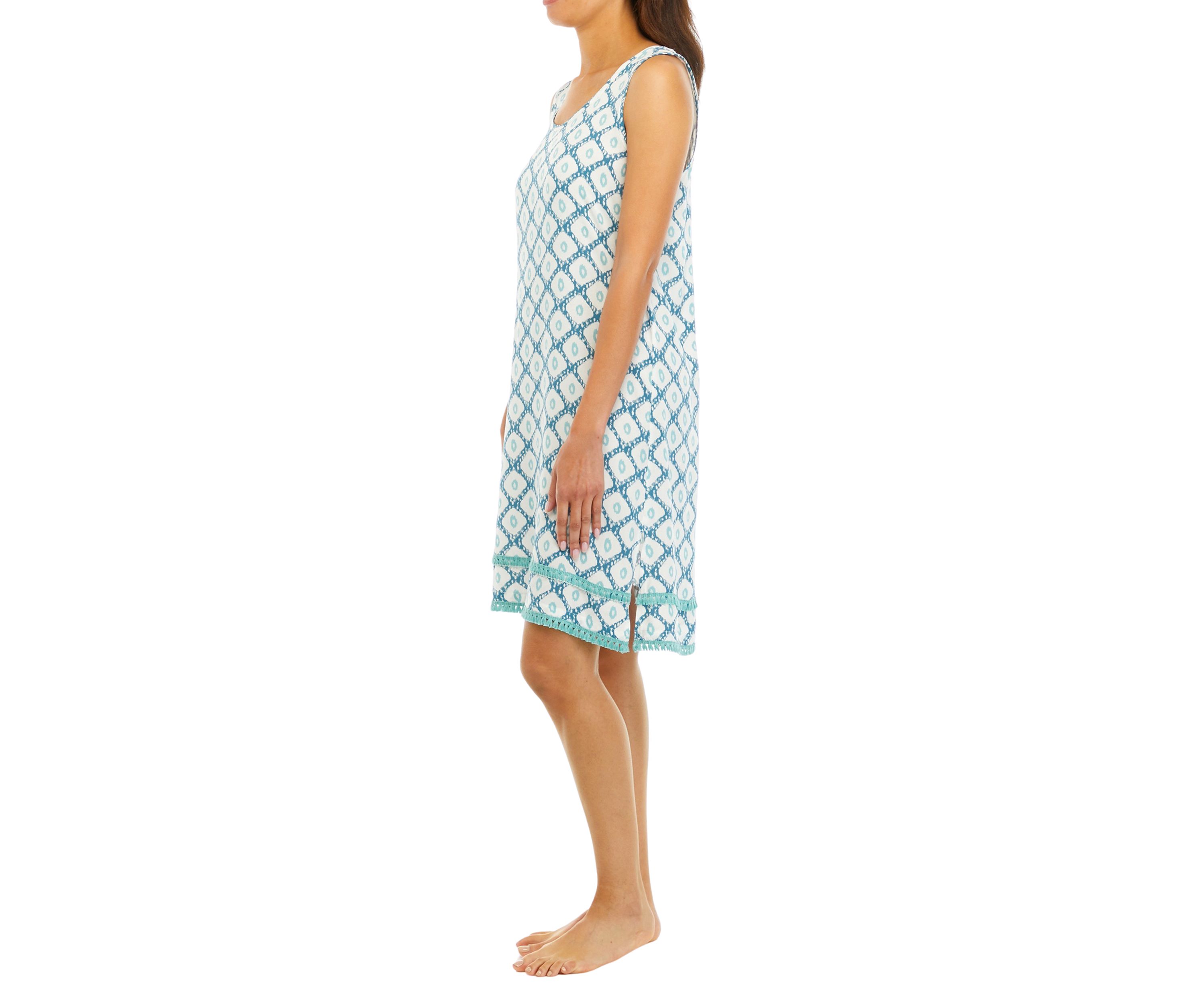 Printed Nightgown with Fringe Trim 