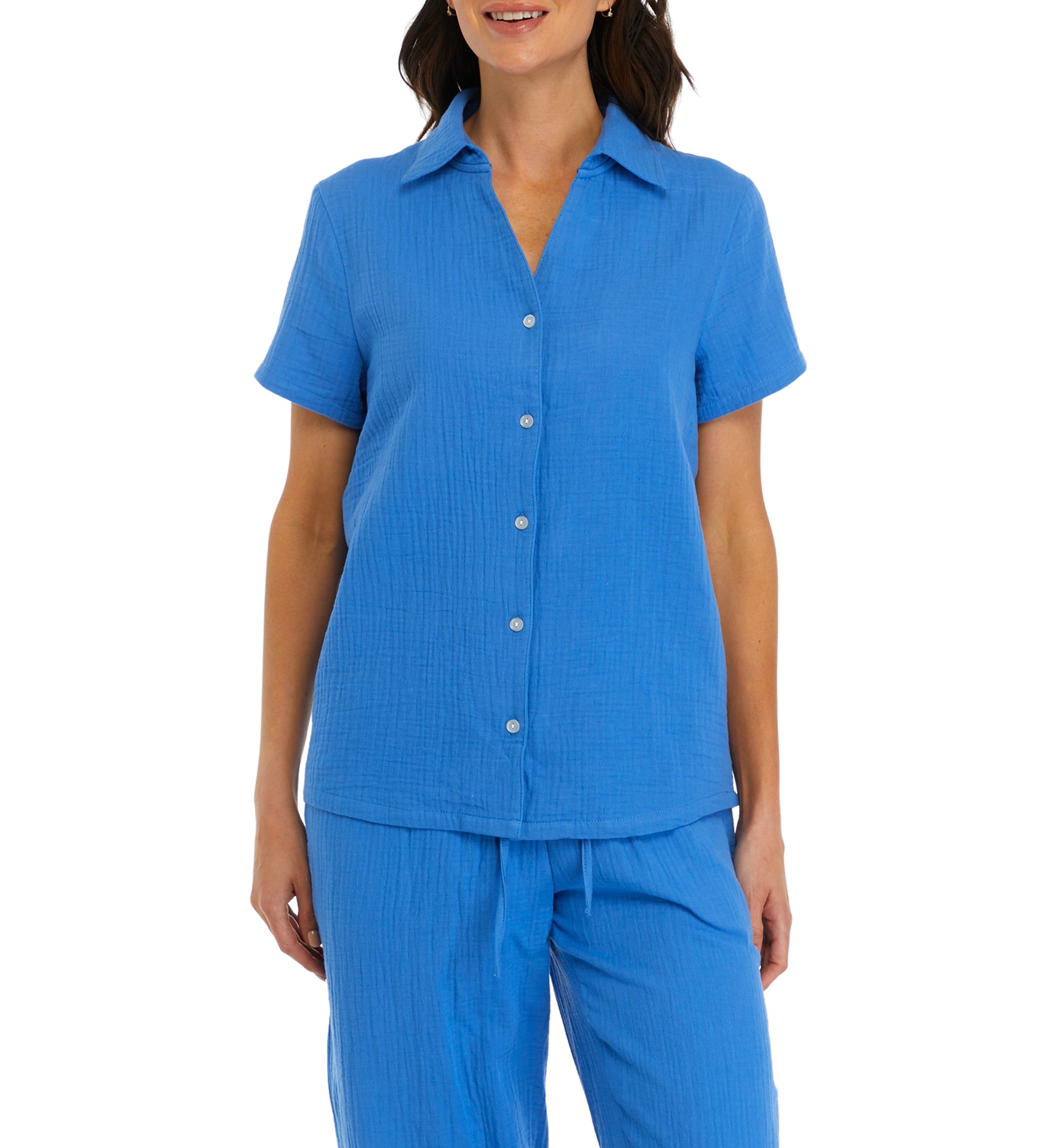 Womens Short Sleeve Gauze Pajama Top