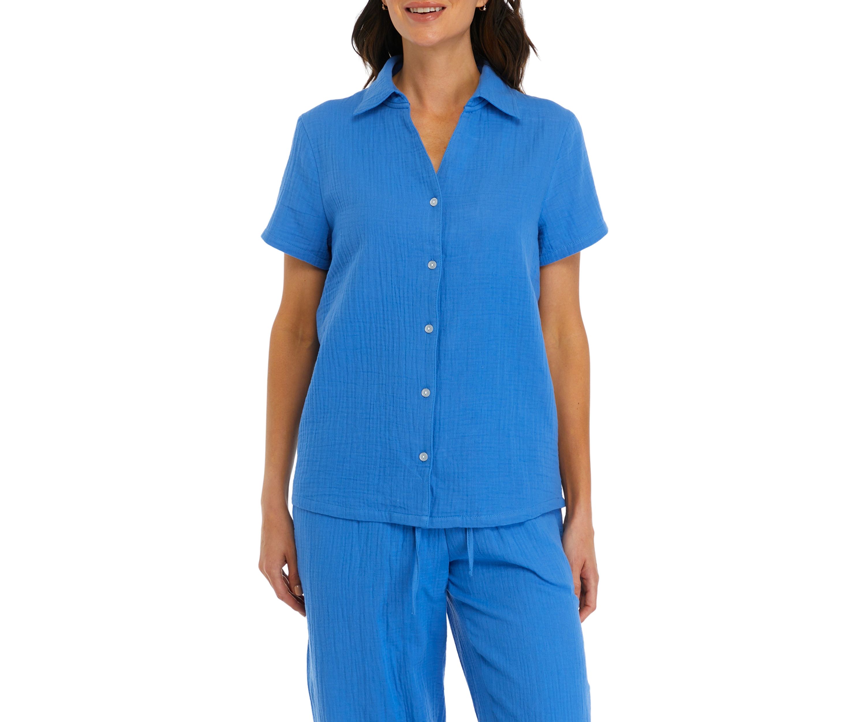 Womens Short Sleeve Gauze Pajama Top