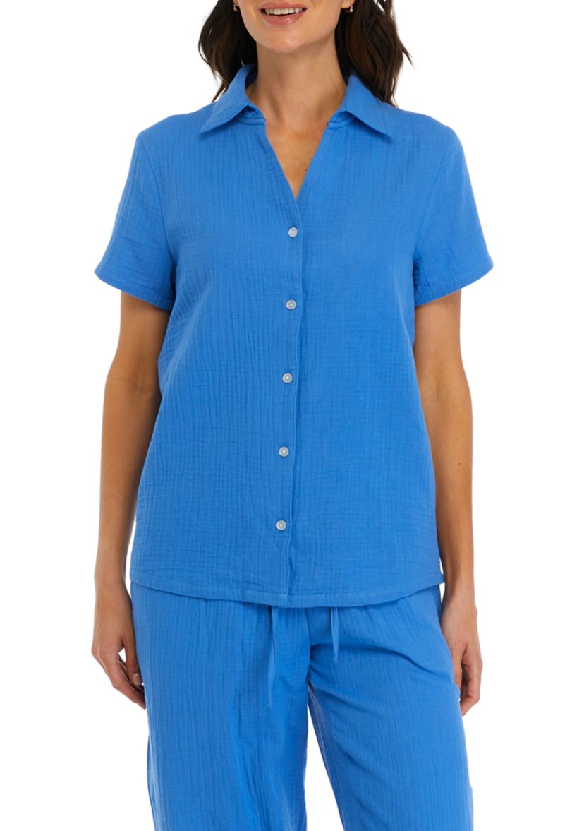 Womens Short Sleeve Gauze Pajama Top