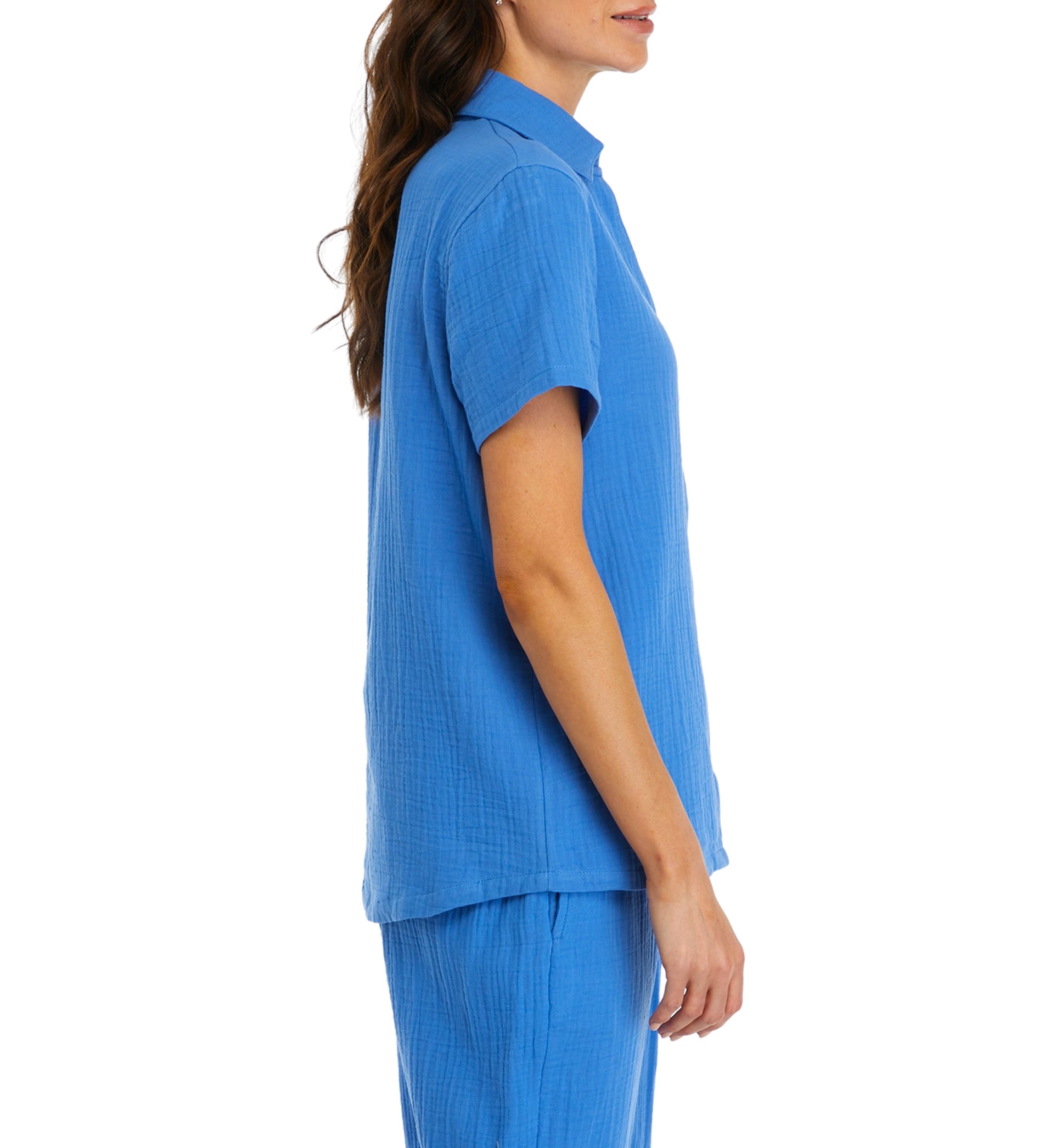 Womens Short Sleeve Gauze Pajama Top