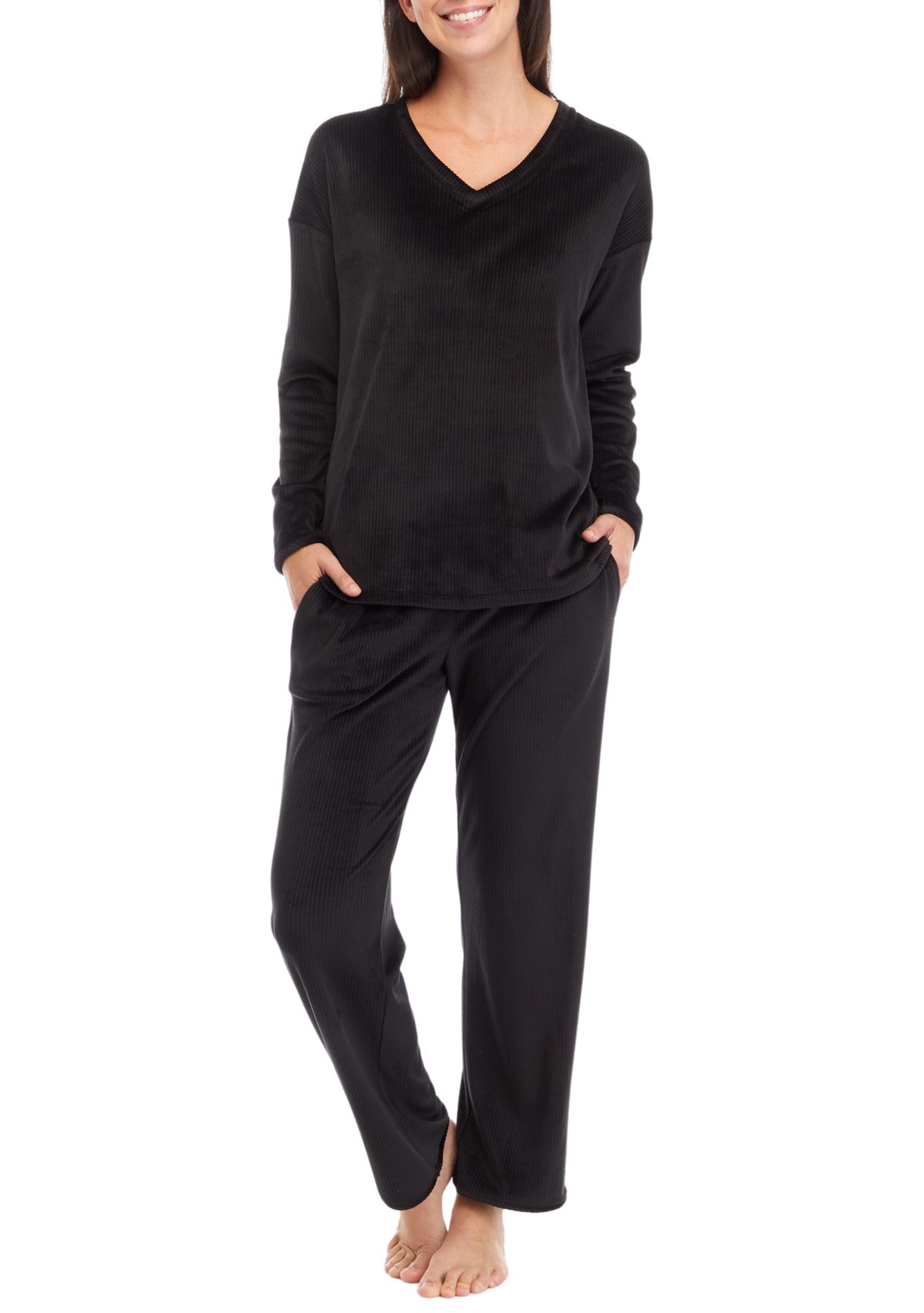 Velour Ribbed Knit Pajama Set