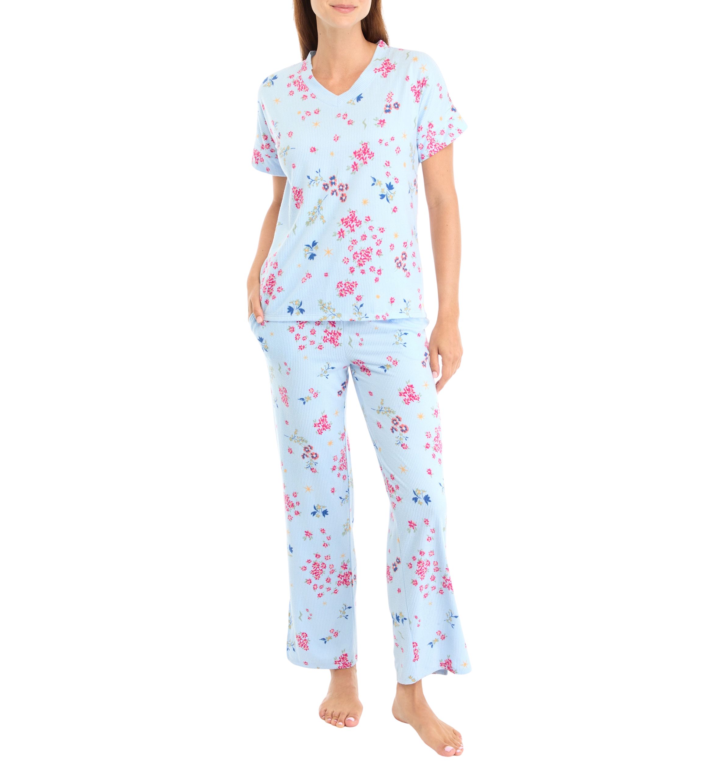 Cozy Printed Ribbed Pajama Set 