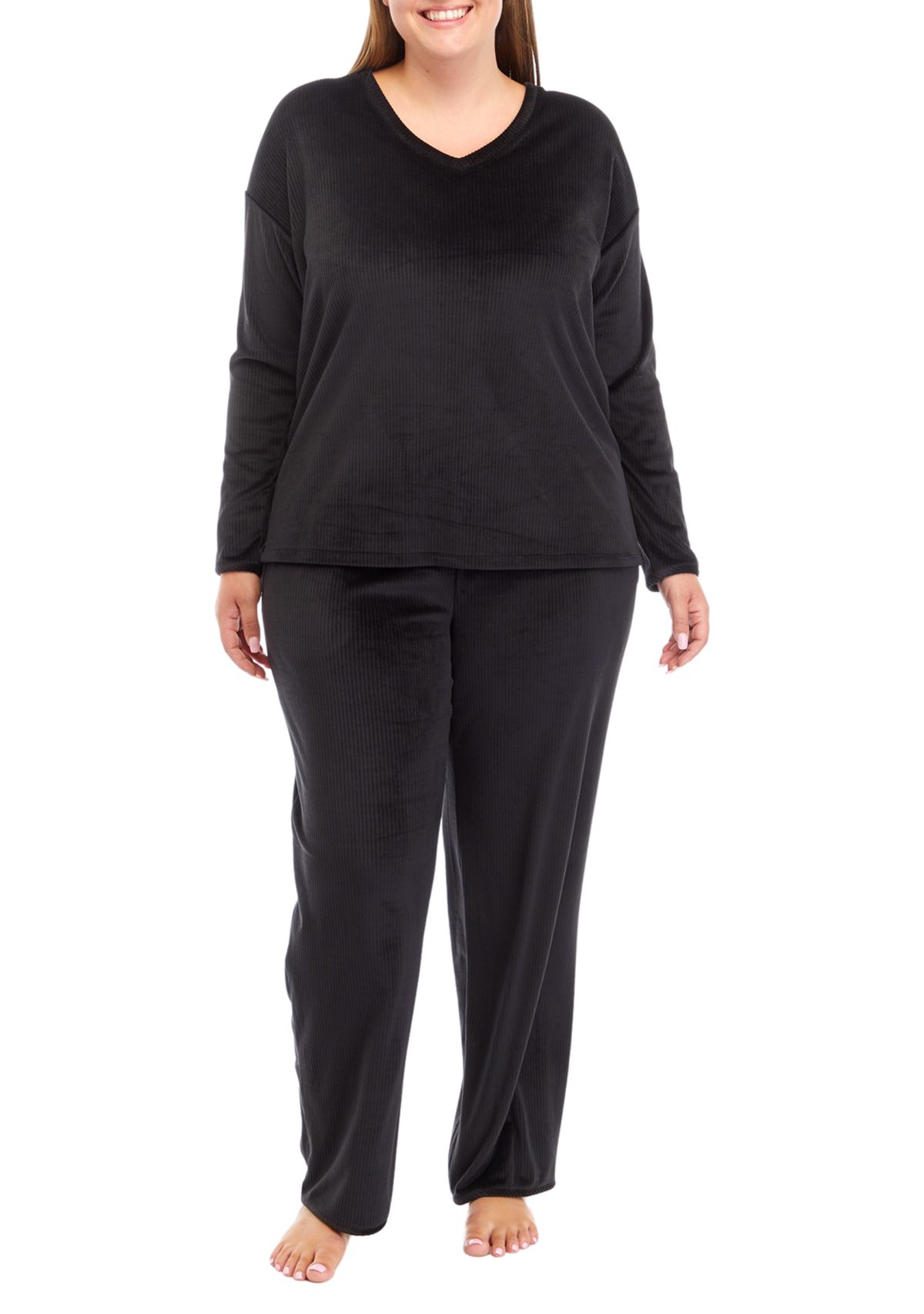 Plus Size Velour Ribbed Pajama Set 