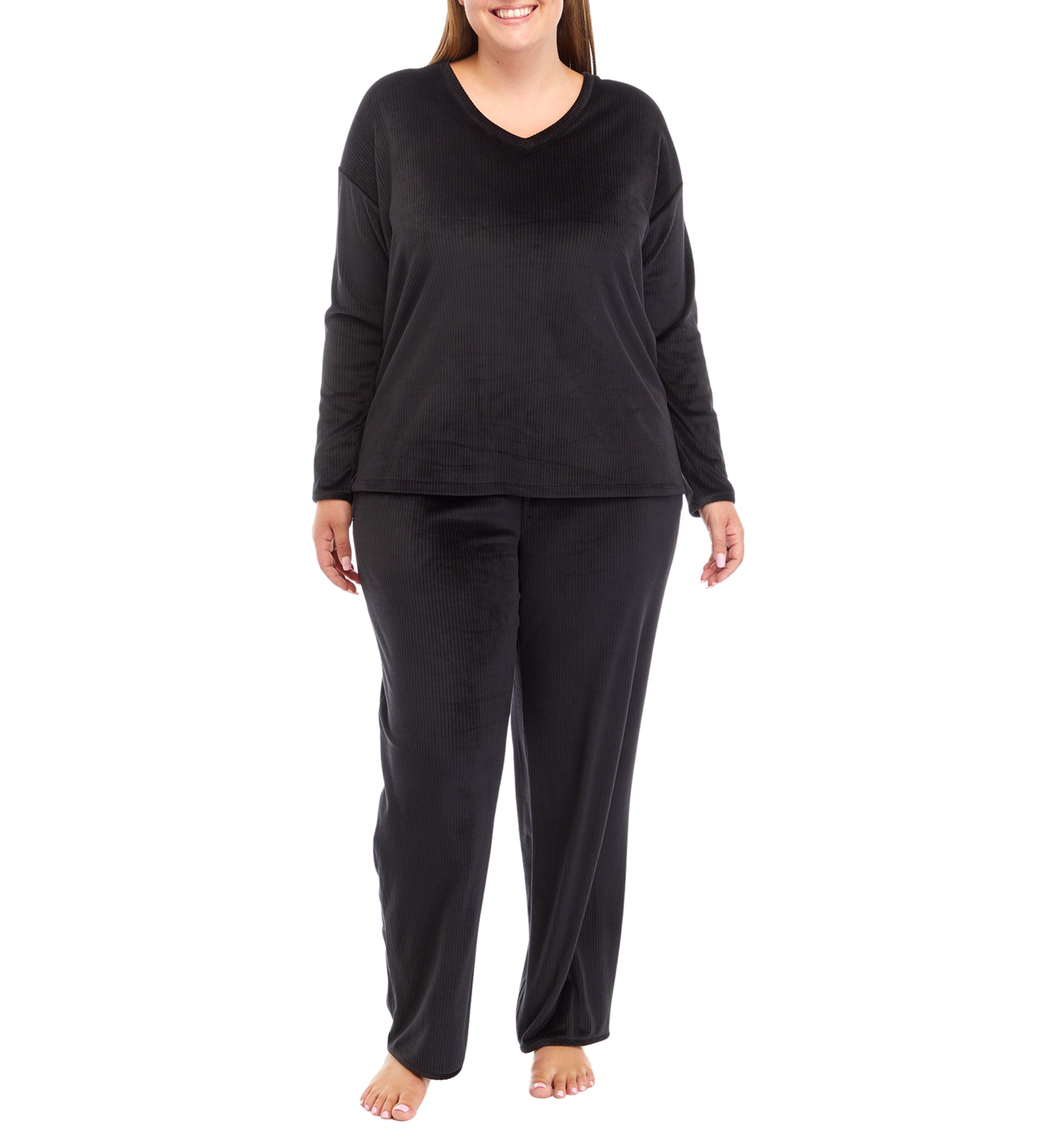 Plus Size Velour Ribbed Pajama Set 