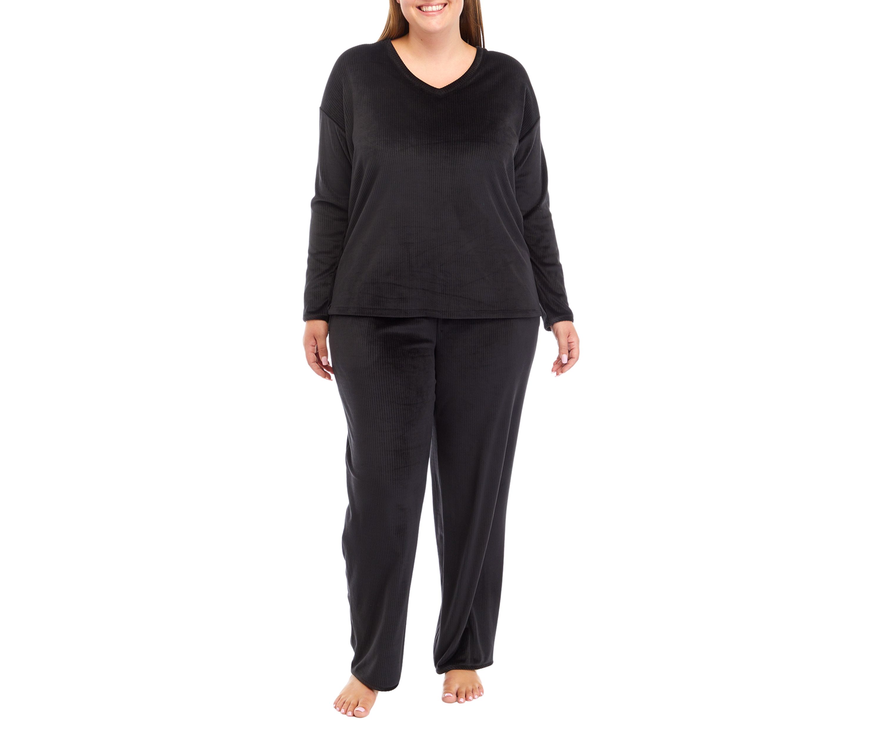 Plus Size Velour Ribbed Pajama Set 