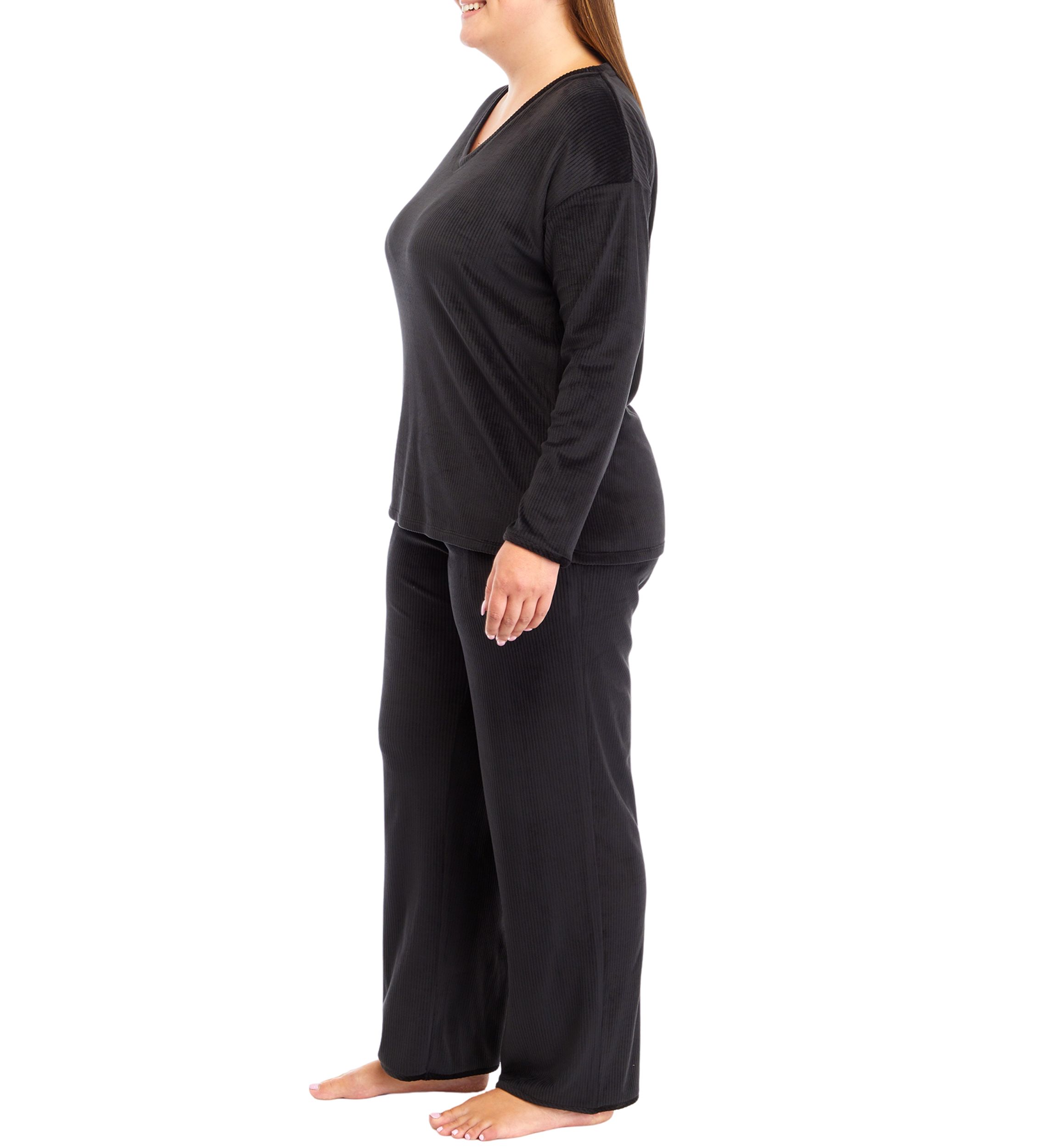 Plus Size Velour Ribbed Pajama Set 