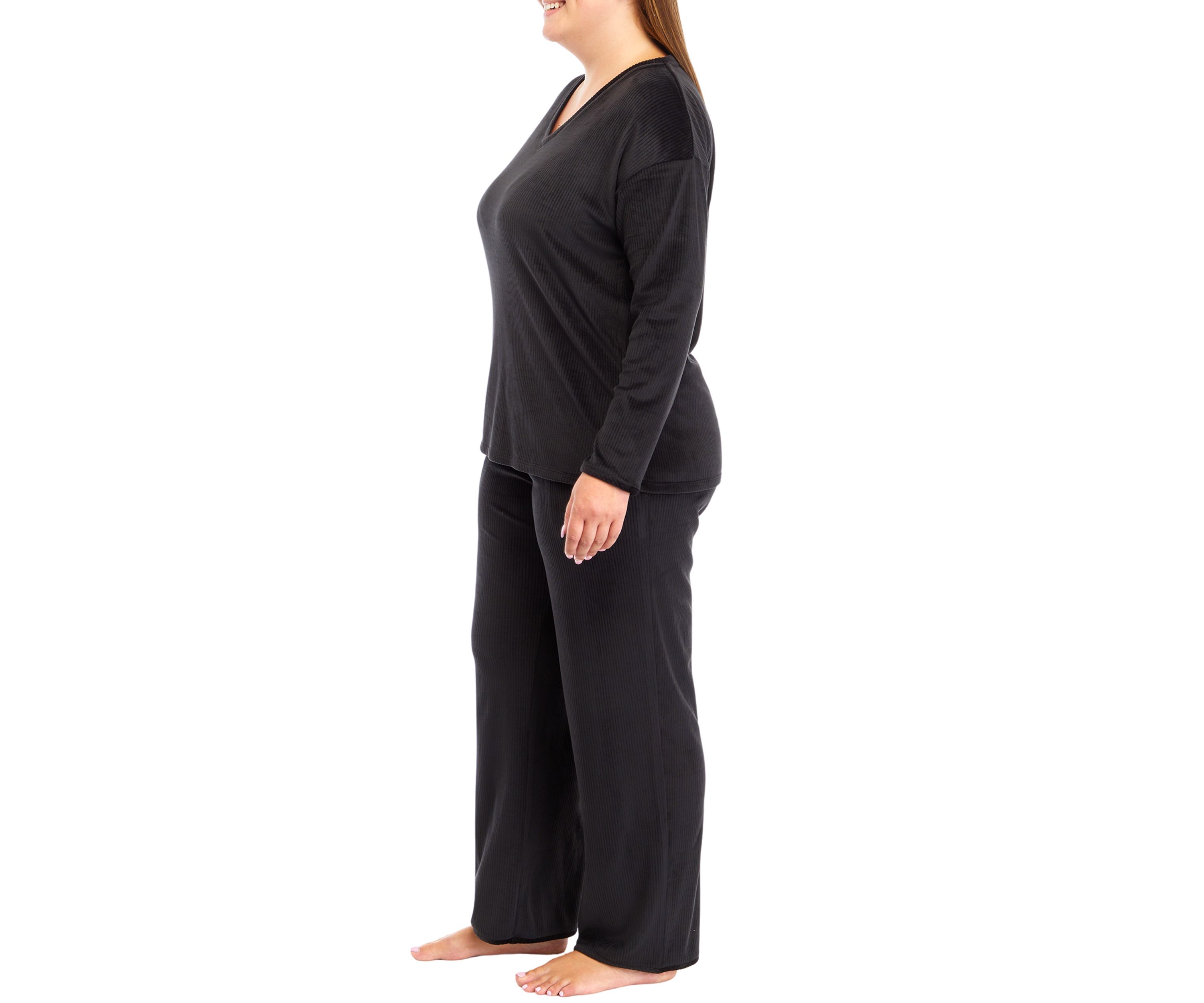 Plus Size Velour Ribbed Pajama Set 