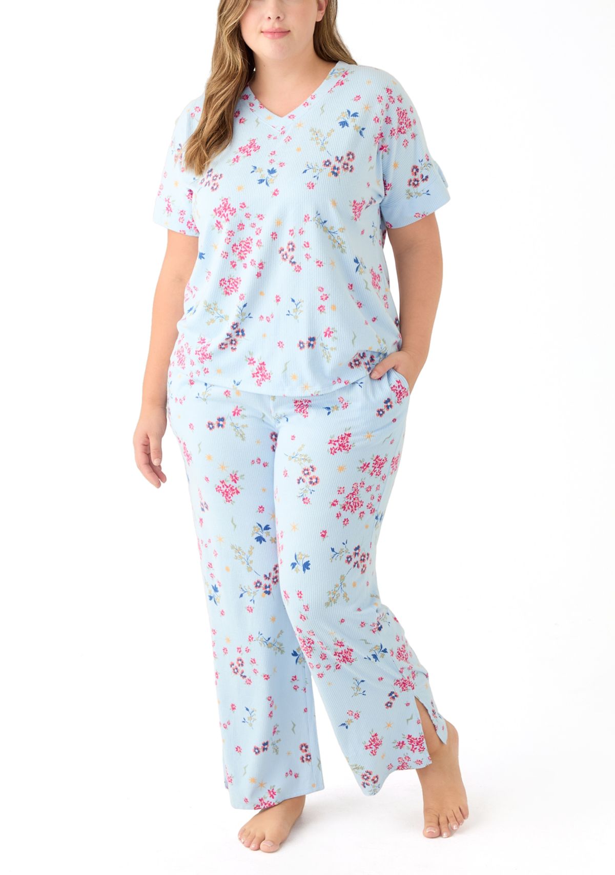 Plus Size Short Sleeve Cozy Rib Pajama Set