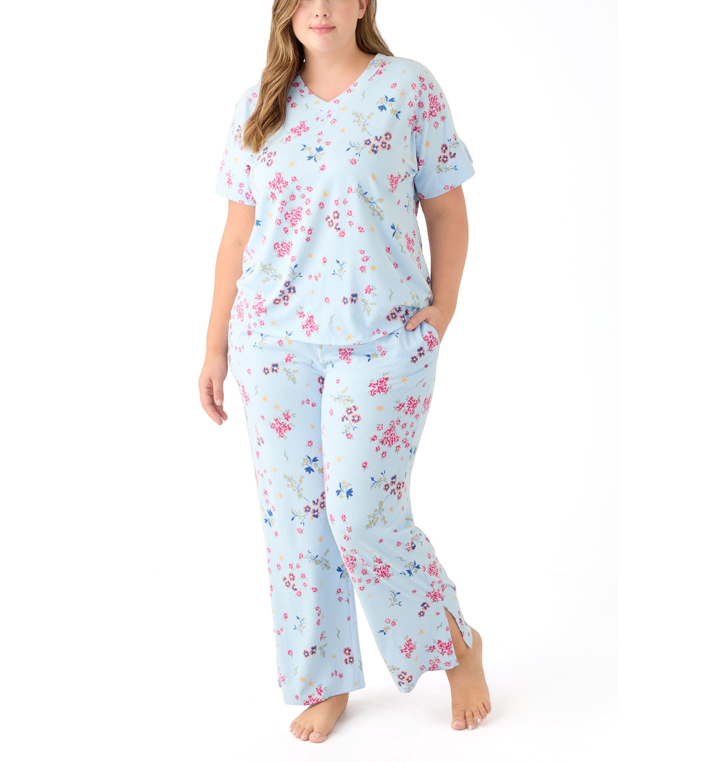 Plus Size Short Sleeve Cozy Rib Pajama Set