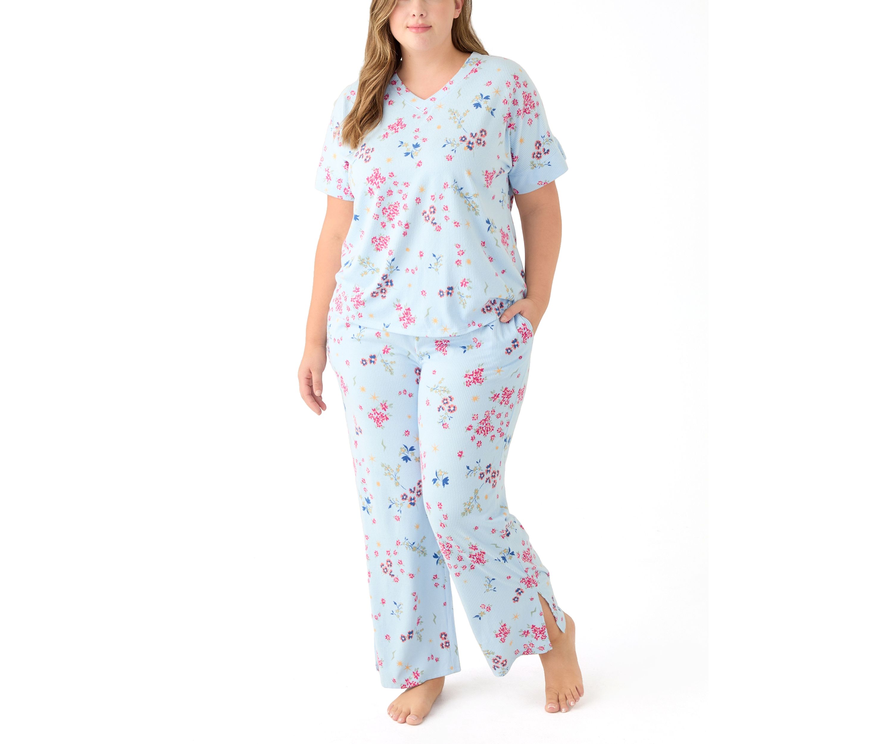 Plus Size Short Sleeve Cozy Rib Pajama Set