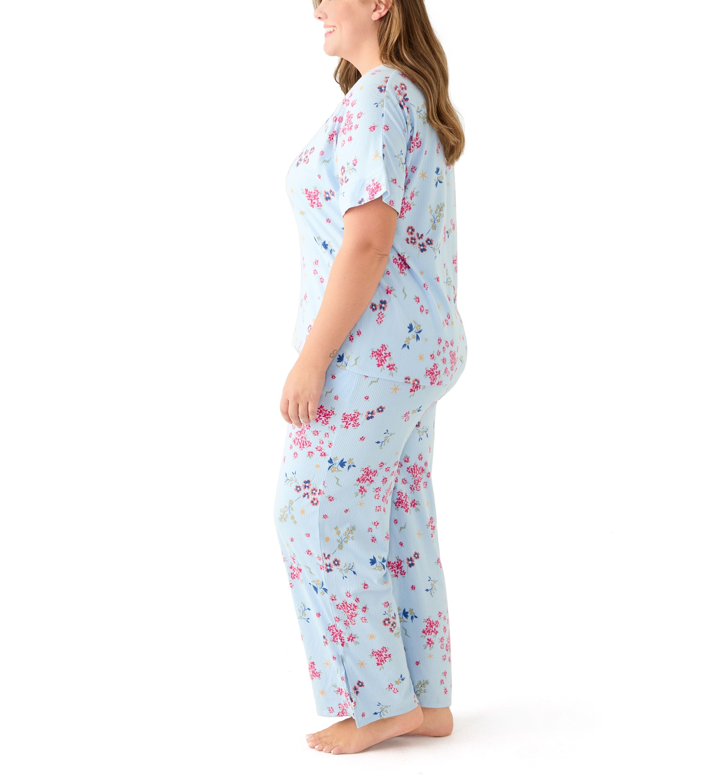 Plus Size Short Sleeve Cozy Rib Pajama Set