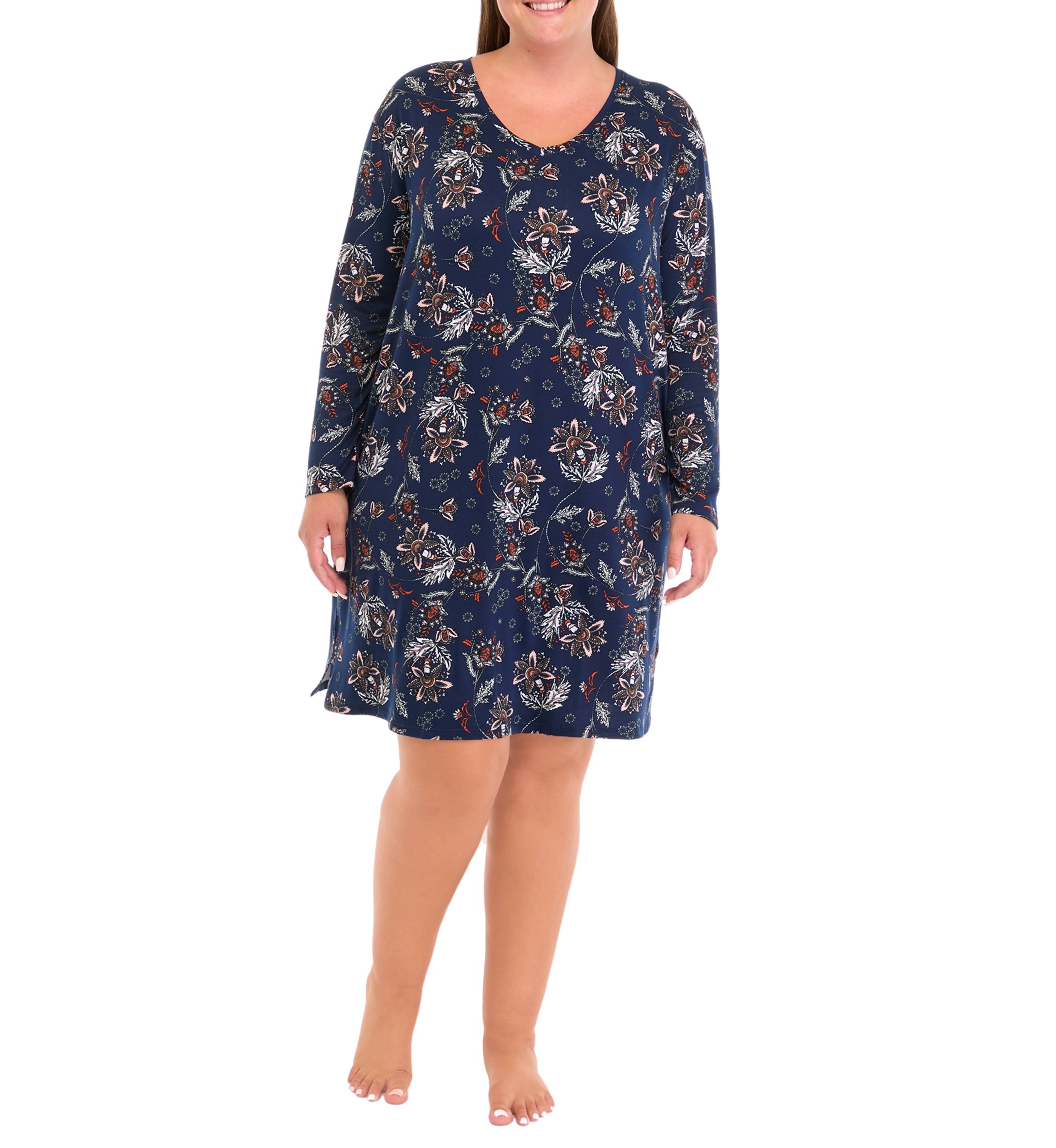 Plus Size Long Sleeve Printed Nightgown
