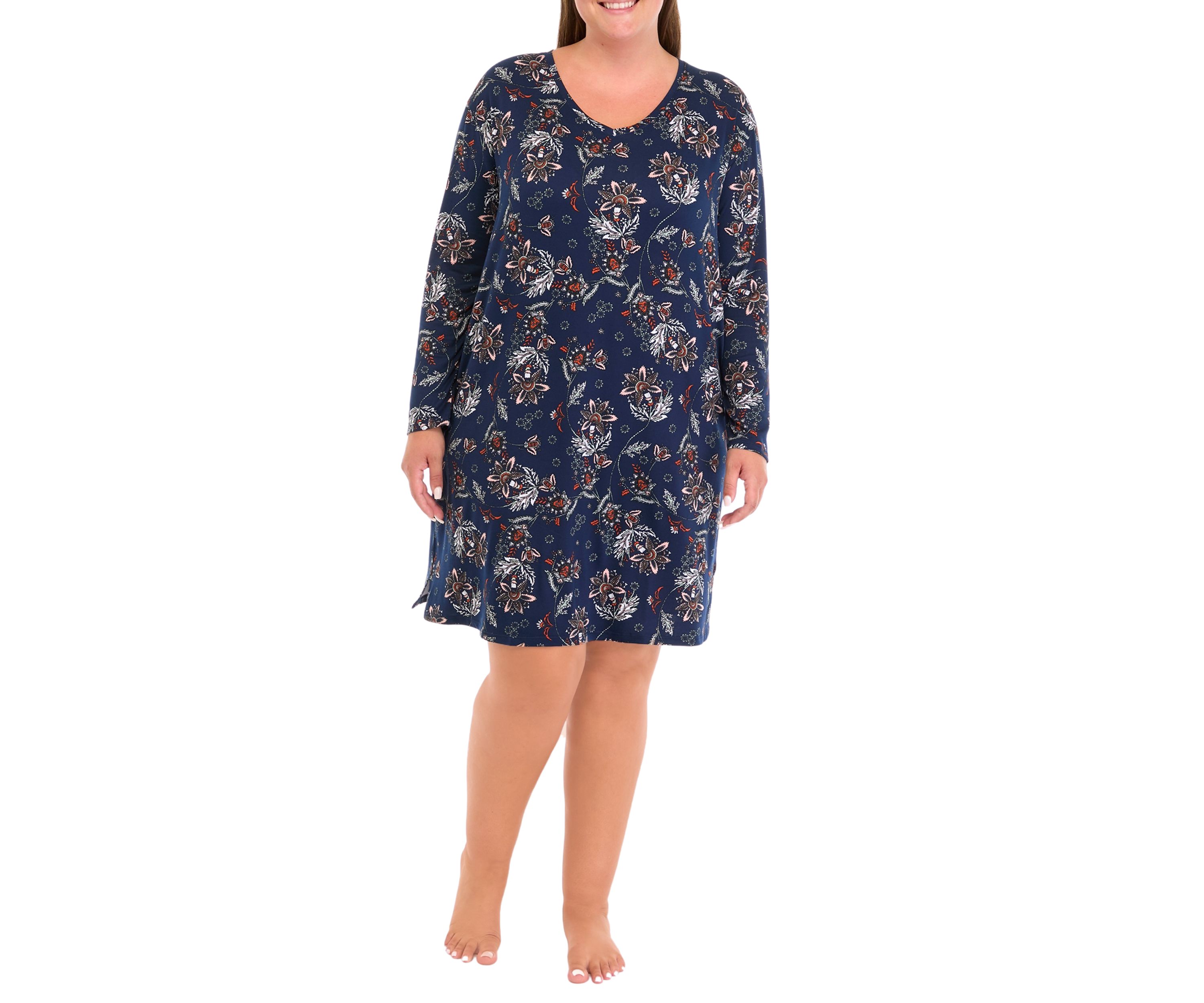 Plus Size Long Sleeve Printed Nightgown
