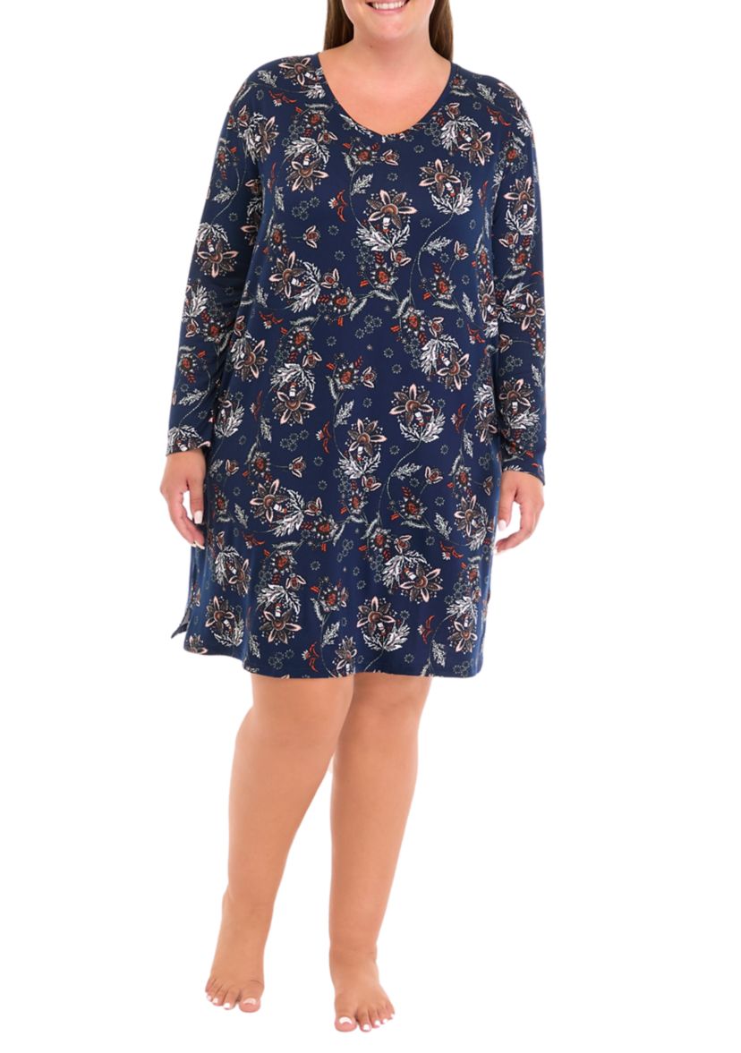 Plus Size Long Sleeve Printed Nightgown