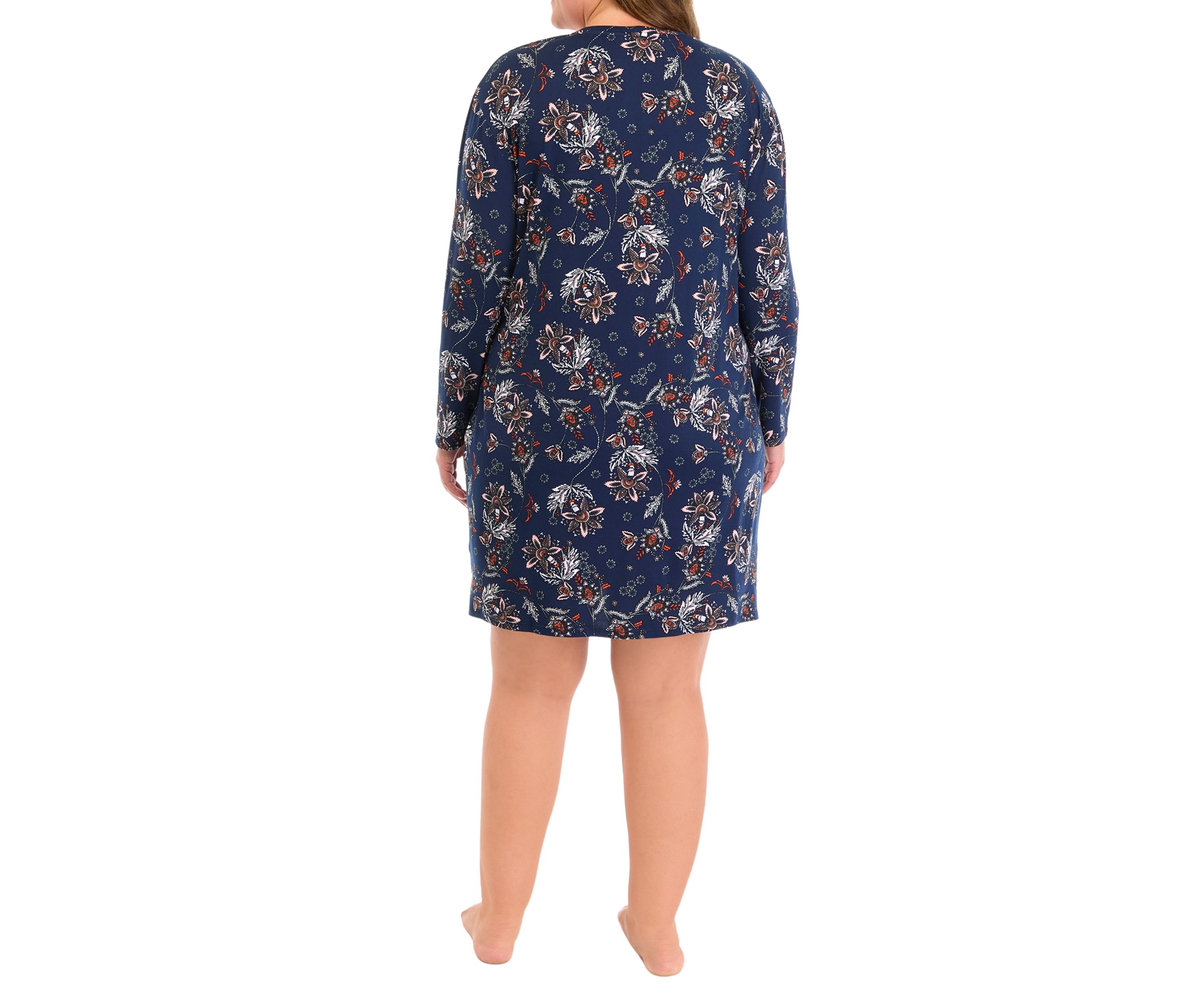 Plus Size Long Sleeve Printed Nightgown