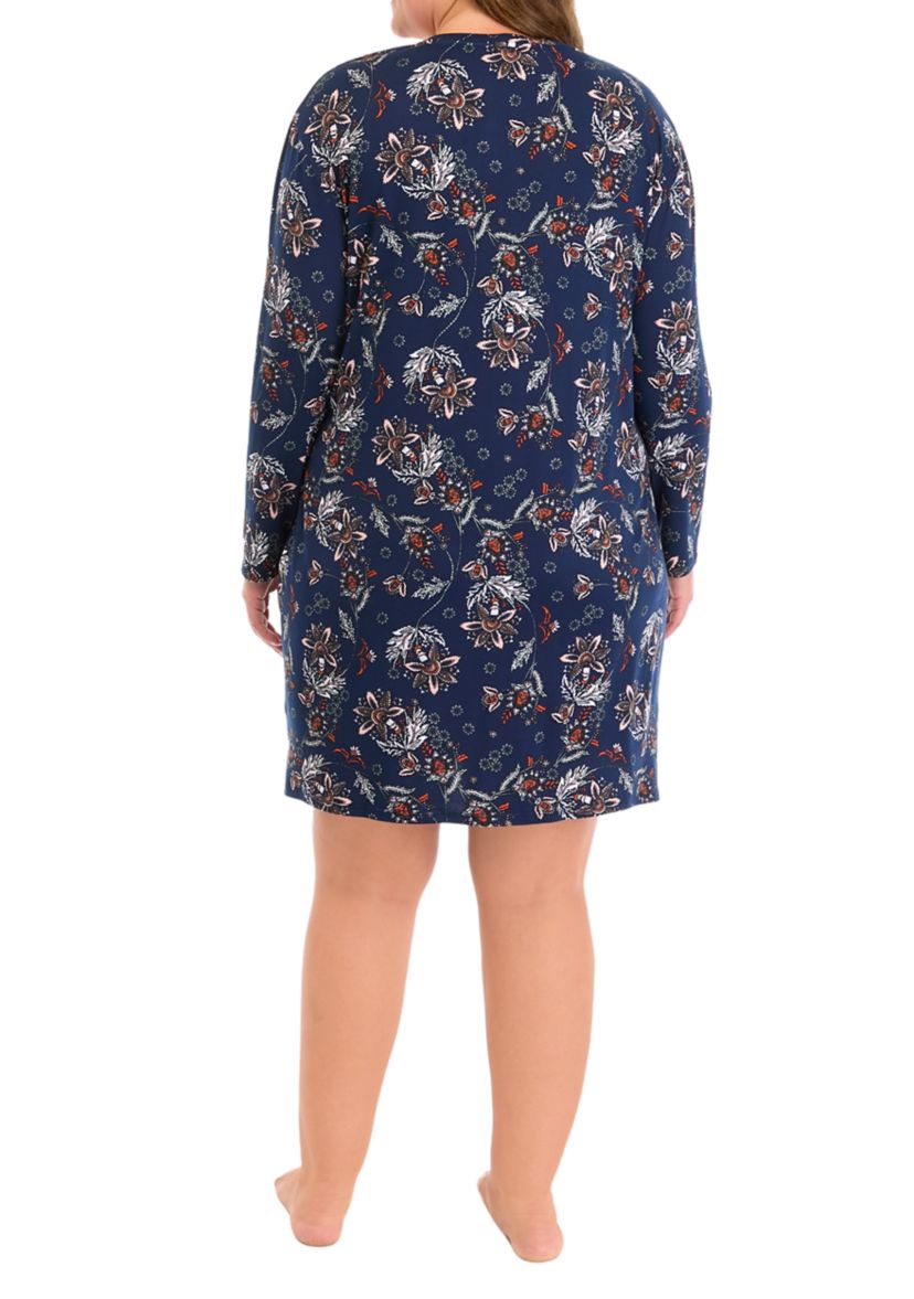 Plus Size Long Sleeve Printed Nightgown