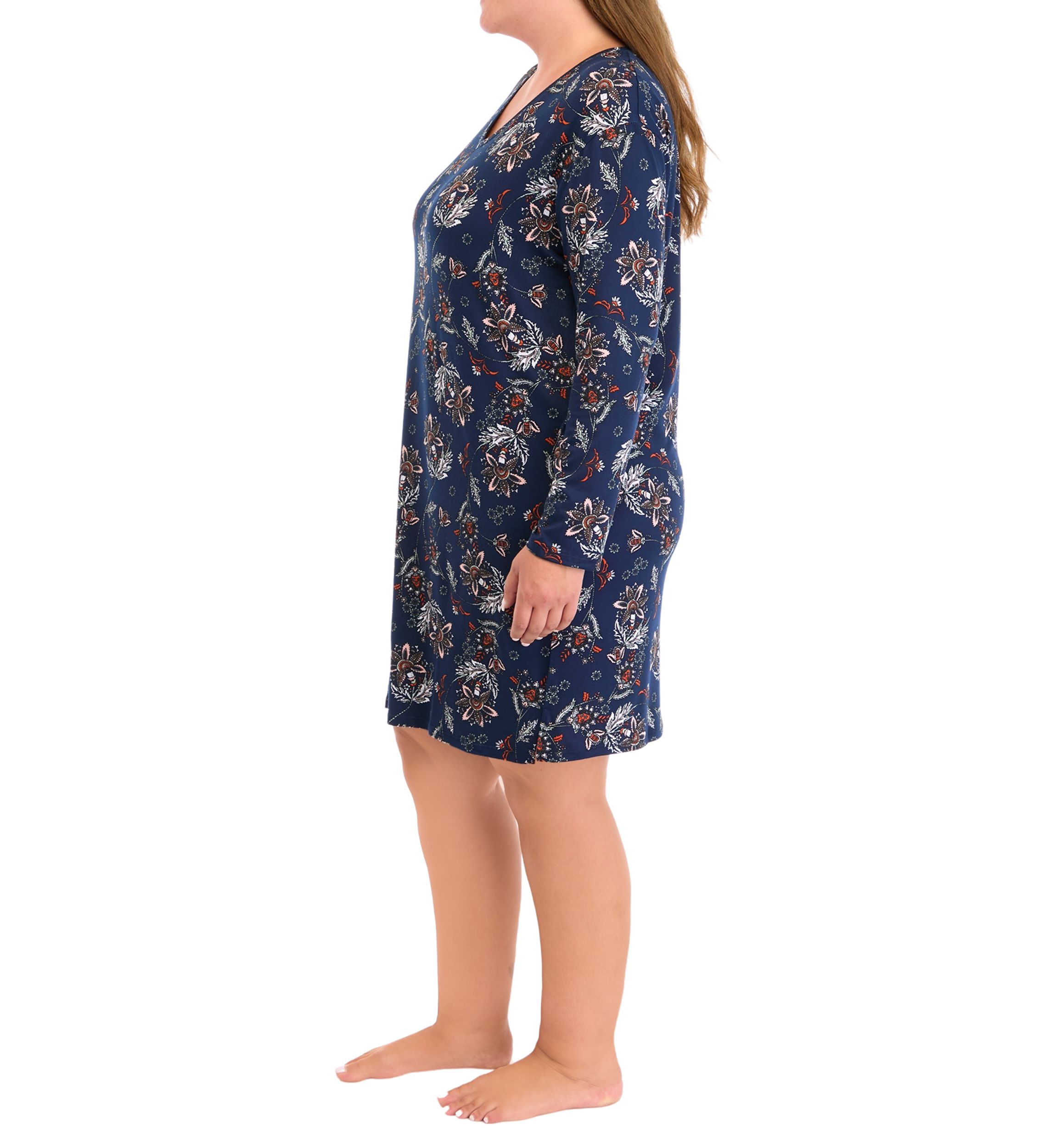 Plus Size Long Sleeve Printed Nightgown