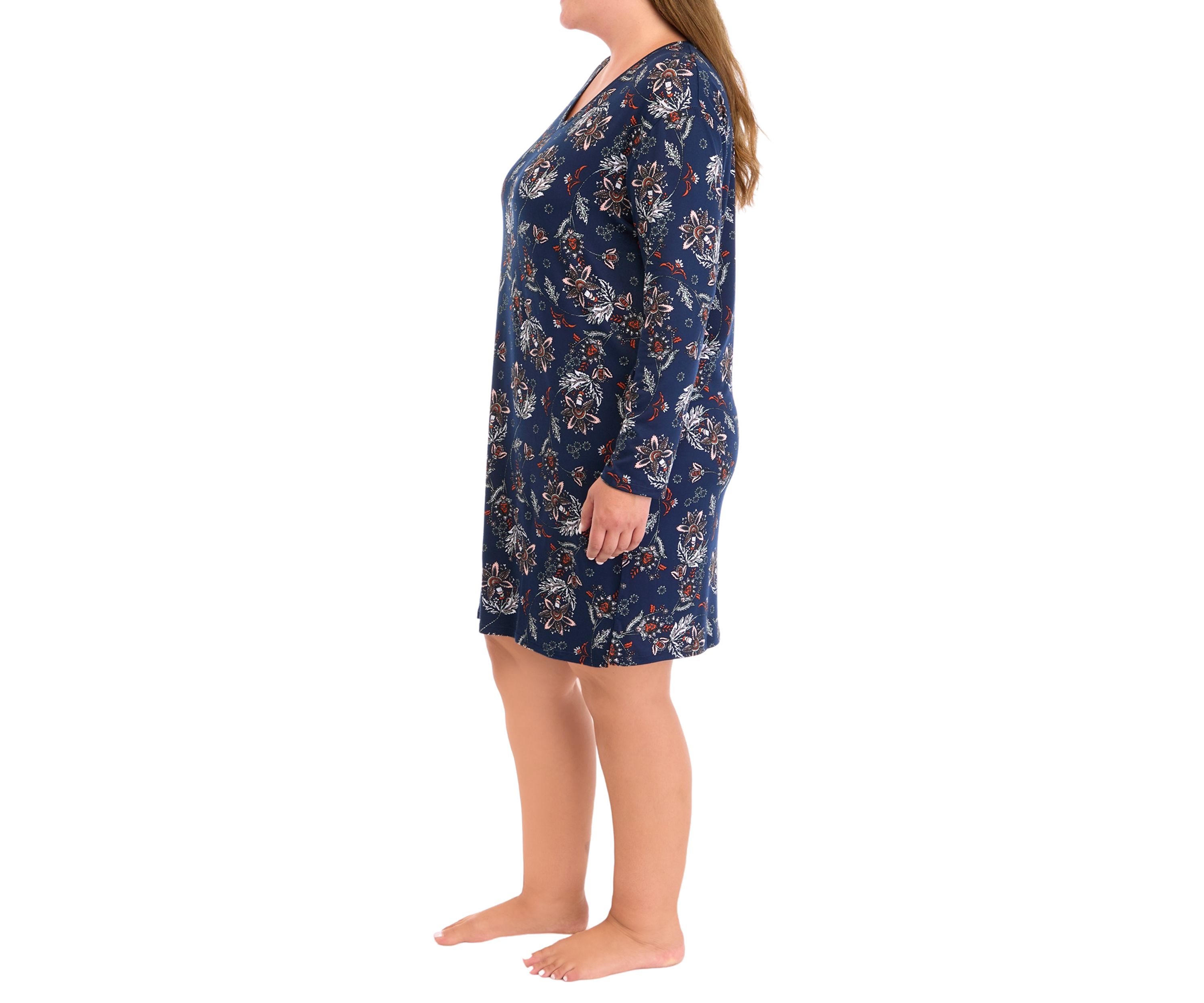 Plus Size Long Sleeve Printed Nightgown