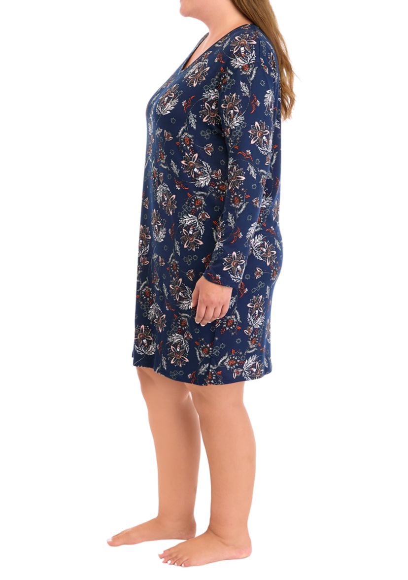 Plus Size Long Sleeve Printed Nightgown