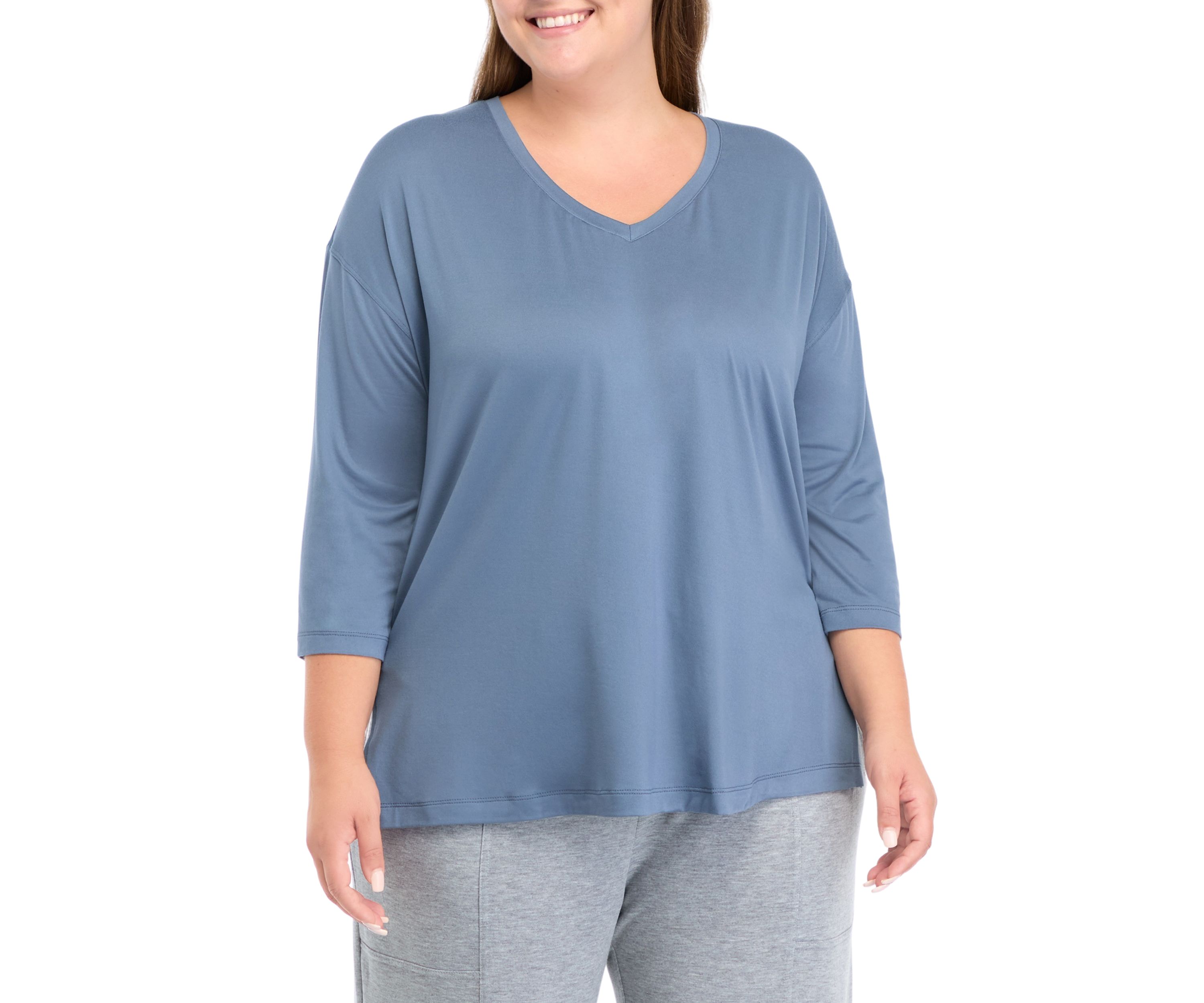 Plus Size 3/4 Sleeve V-Neck T-Shirt 
