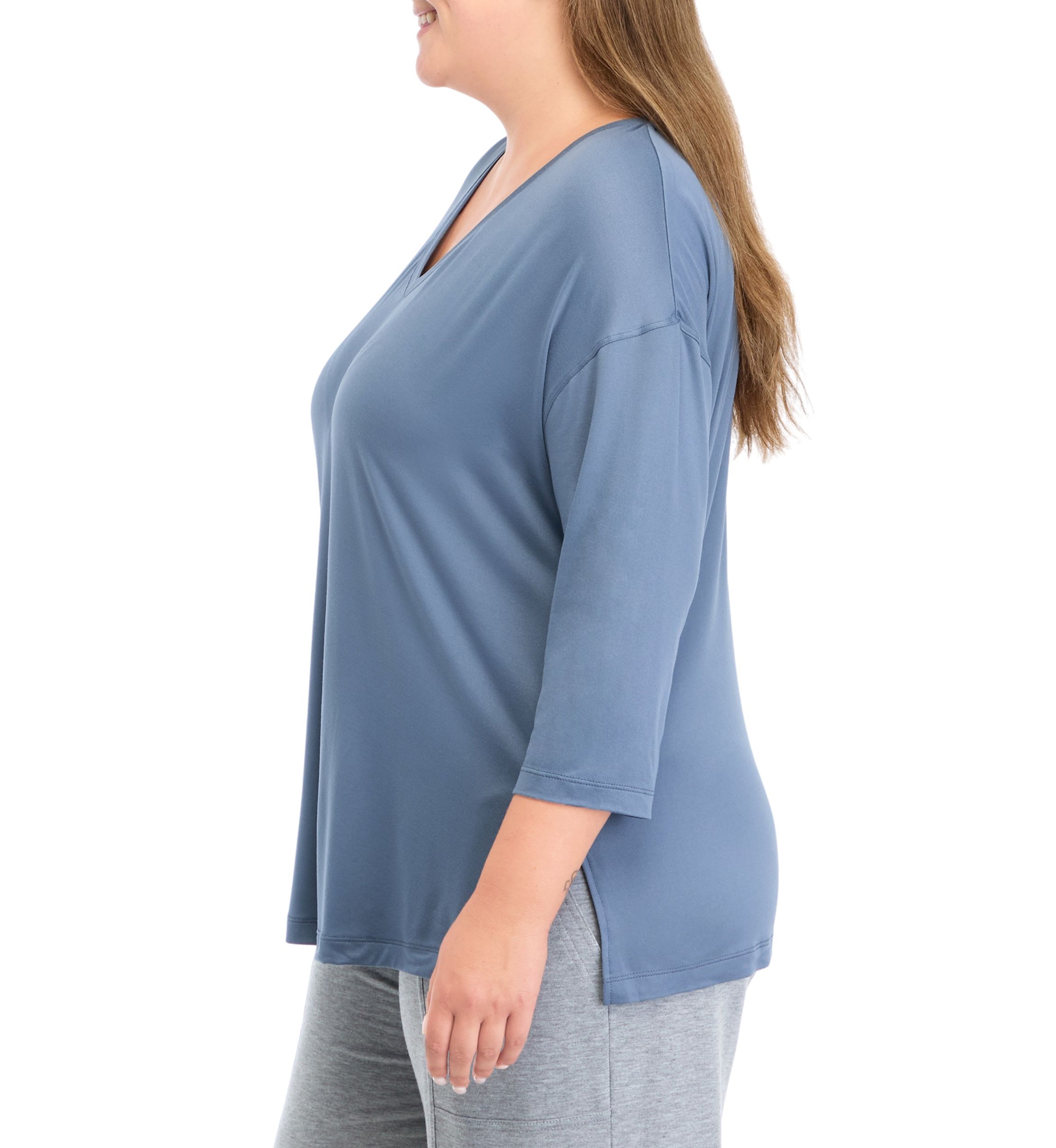 Plus Size 3/4 Sleeve V-Neck T-Shirt 