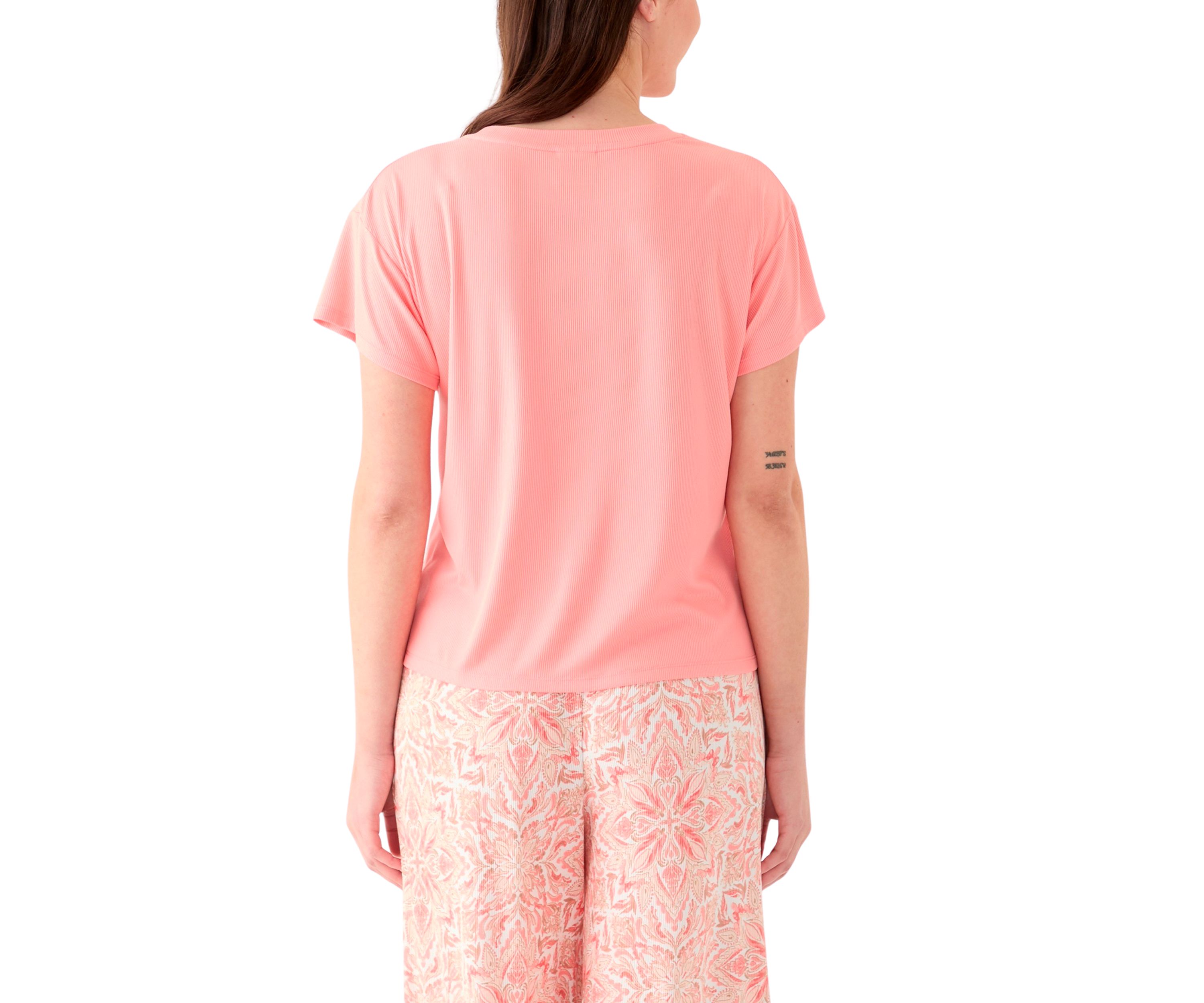 Womens Short Sleeve Solid Boxy Crew Neck Sleep T-Shirt