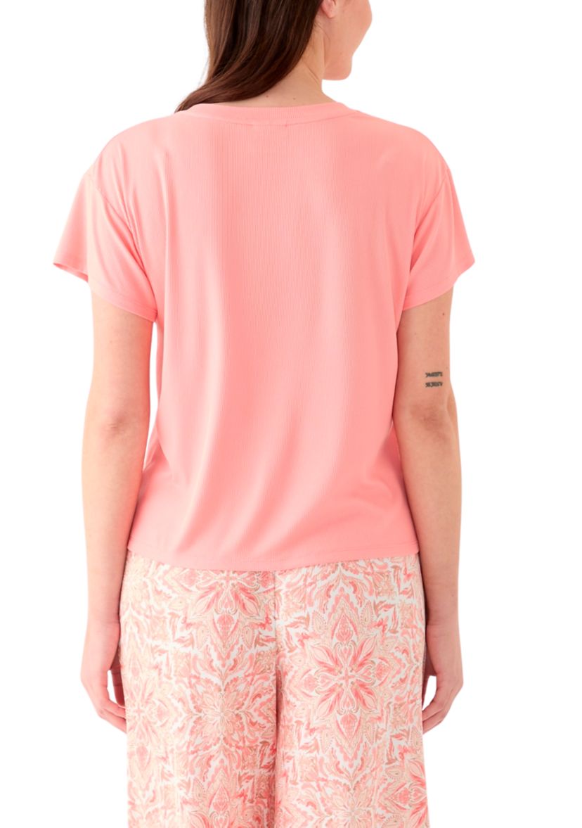 Womens Short Sleeve Solid Boxy Crew Neck Sleep T-Shirt
