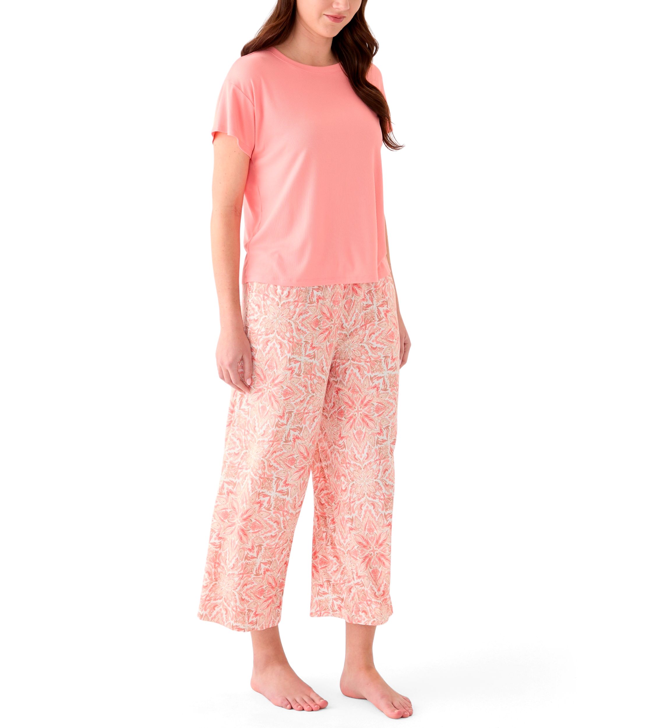 Womens Short Sleeve Solid Boxy Crew Neck Sleep T-Shirt