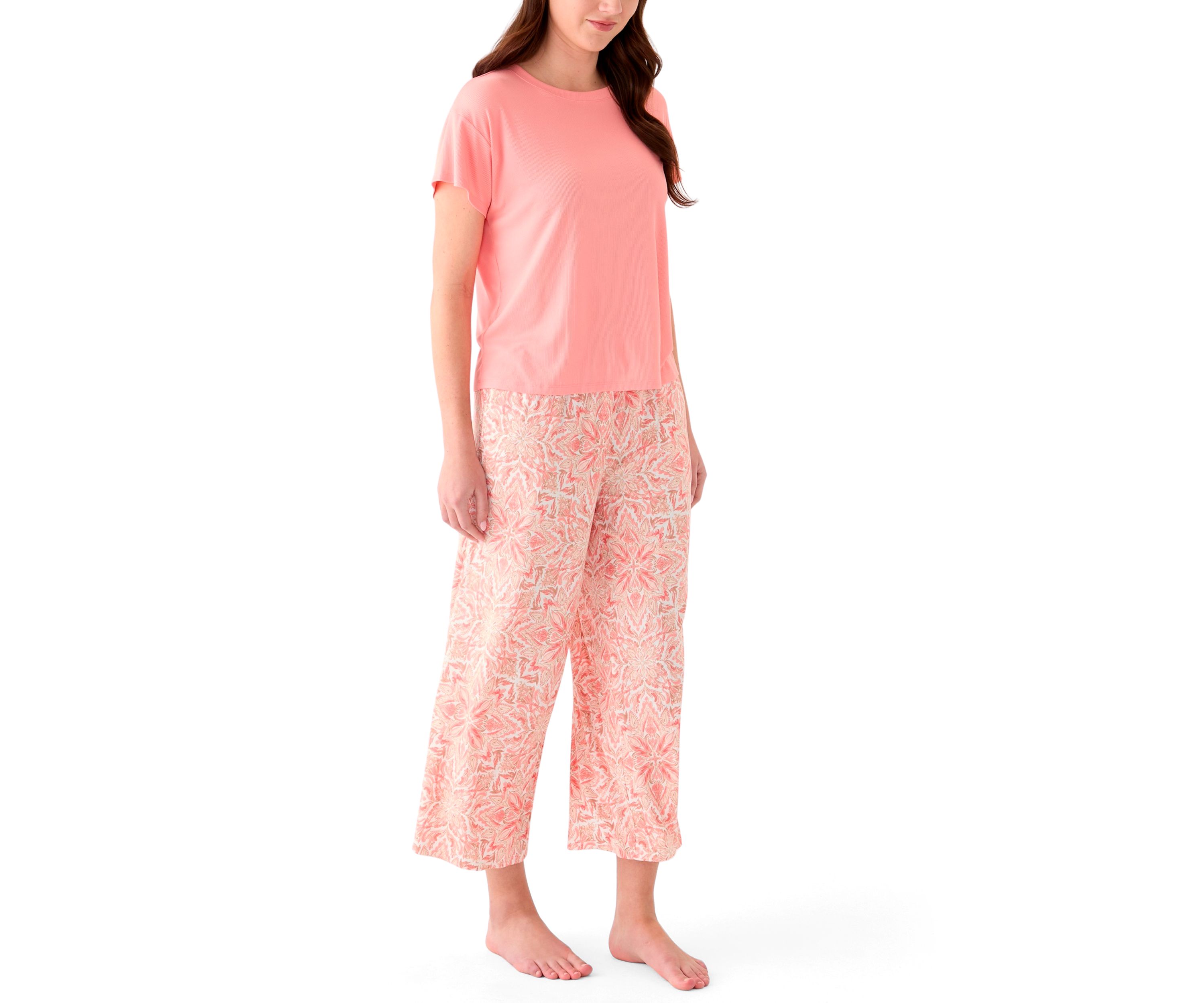 Womens Short Sleeve Solid Boxy Crew Neck Sleep T-Shirt