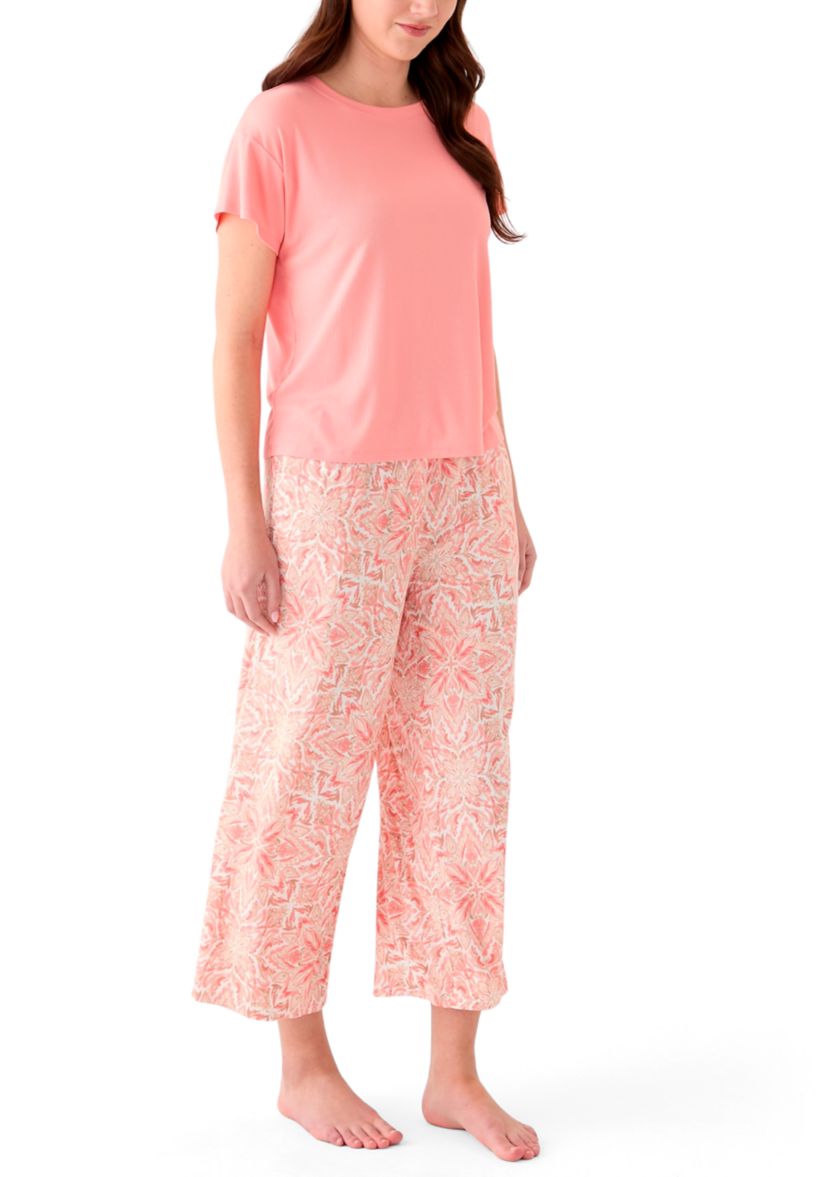 Womens Short Sleeve Solid Boxy Crew Neck Sleep T-Shirt
