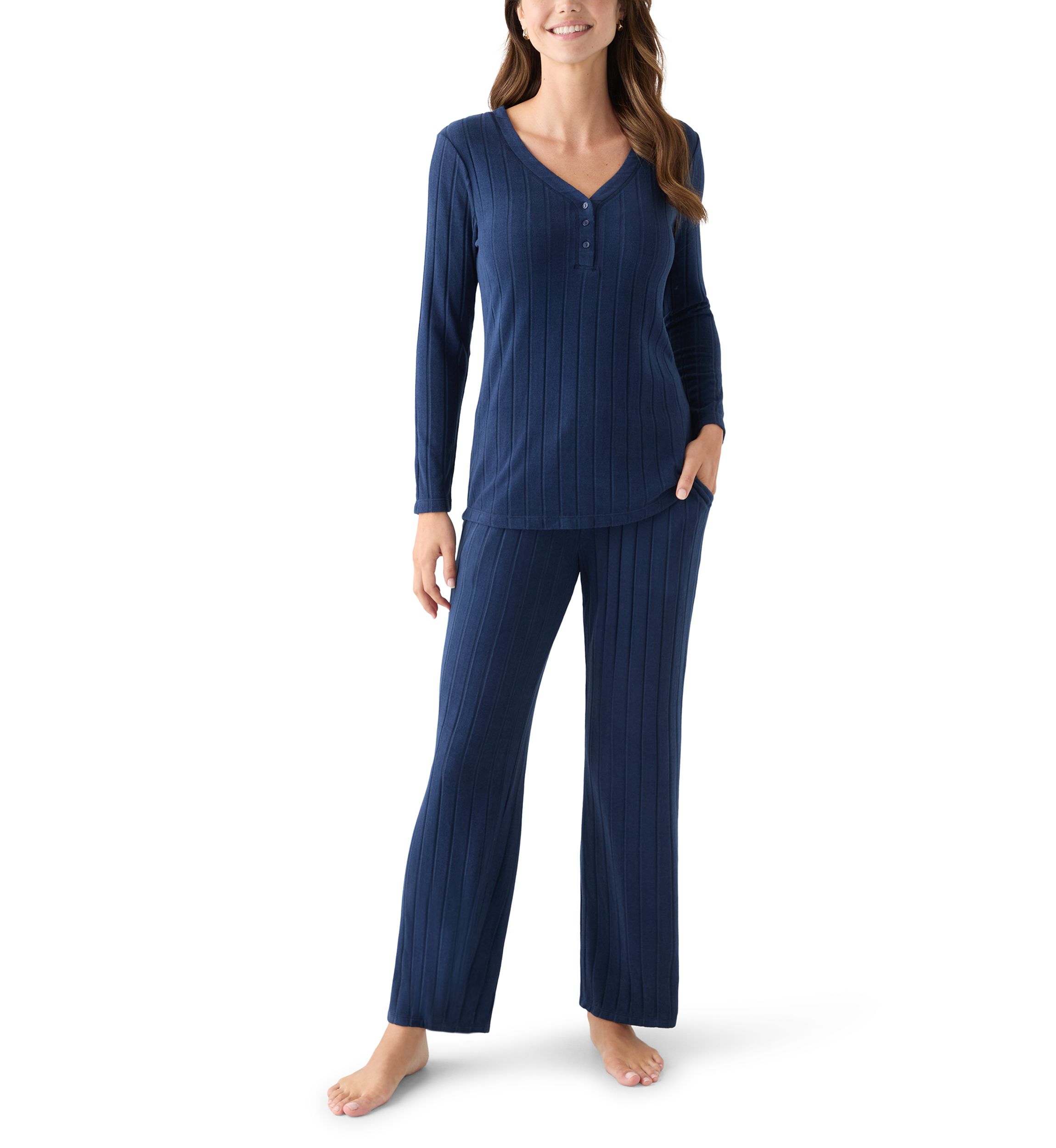 Ribbed Henley Pajama Set