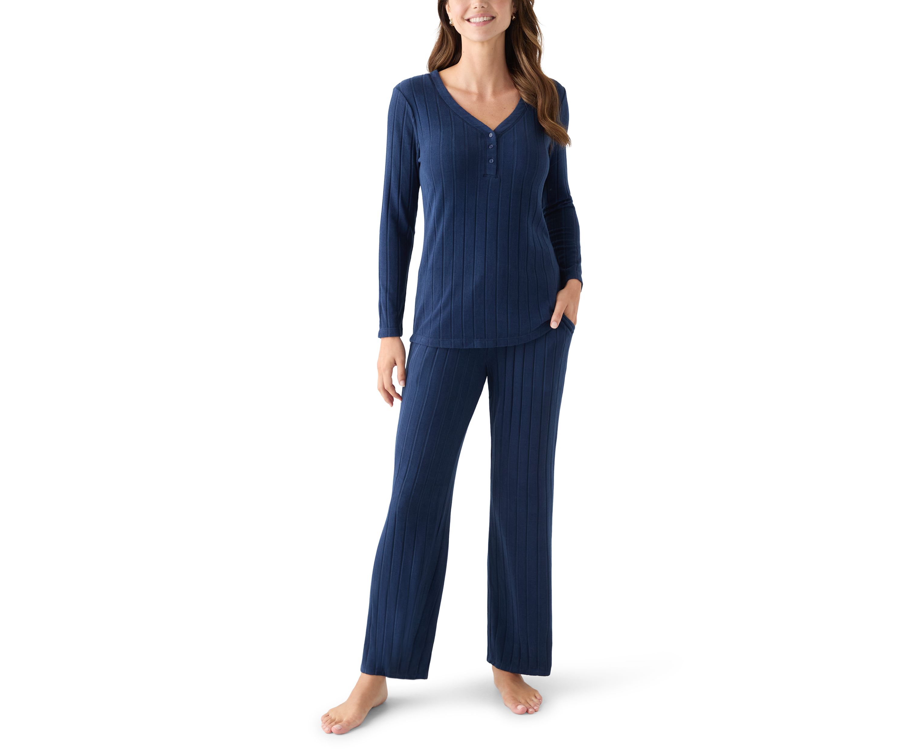 Ribbed Henley Pajama Set