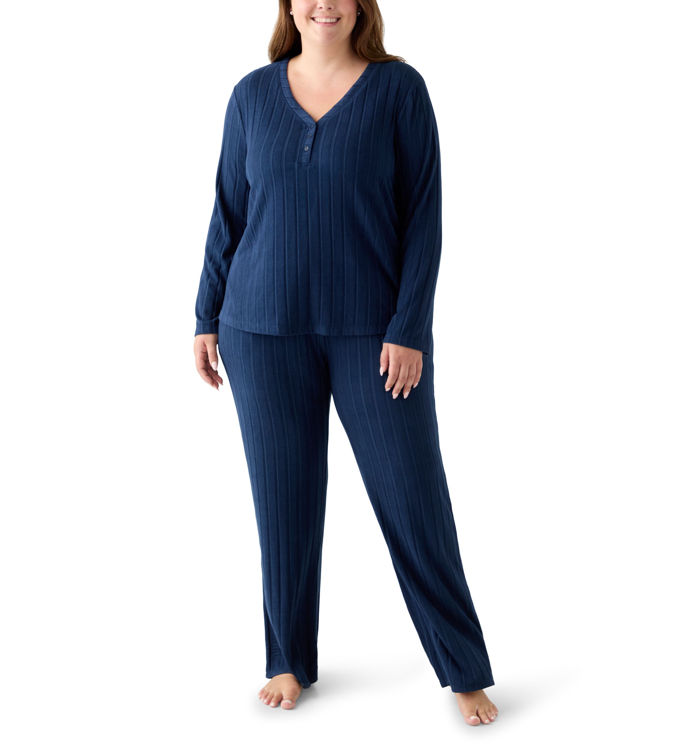 Plus Size Ribbed Knit Pajama Set