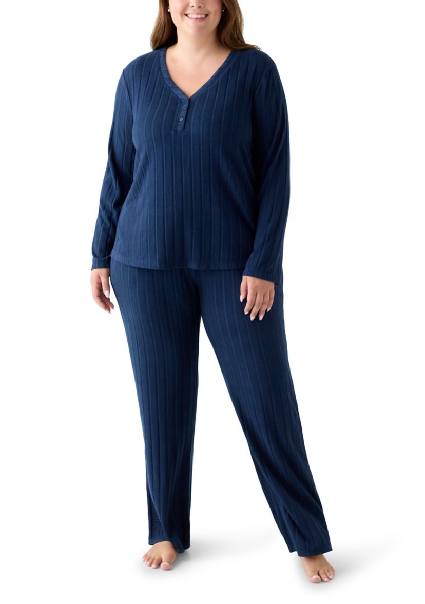 Plus Size Ribbed Knit Pajama Set