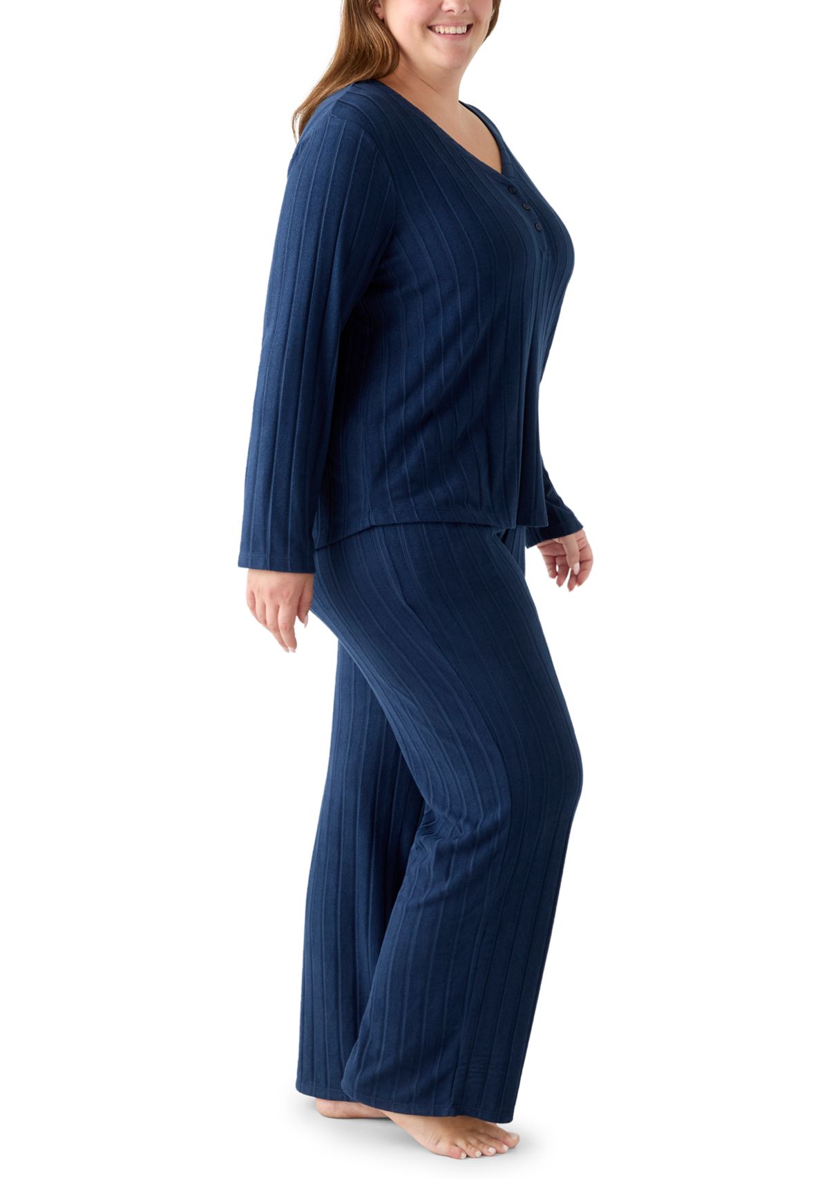 Plus Size Ribbed Knit Pajama Set