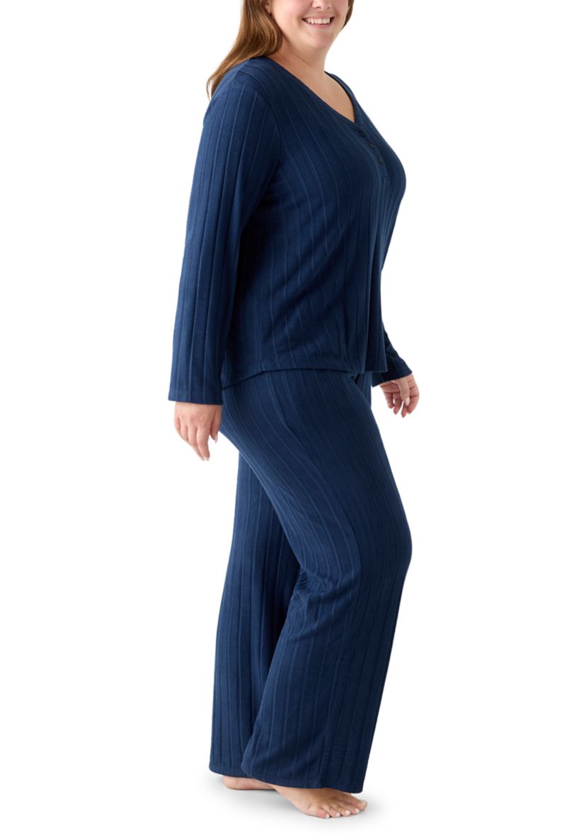 Plus Size Ribbed Knit Pajama Set