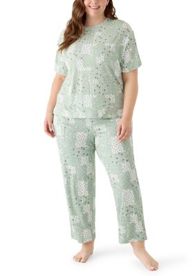 Wonderly Women's Plus Size Boxy T-Shirt and Cropped Pants Sleep Set, 1X
