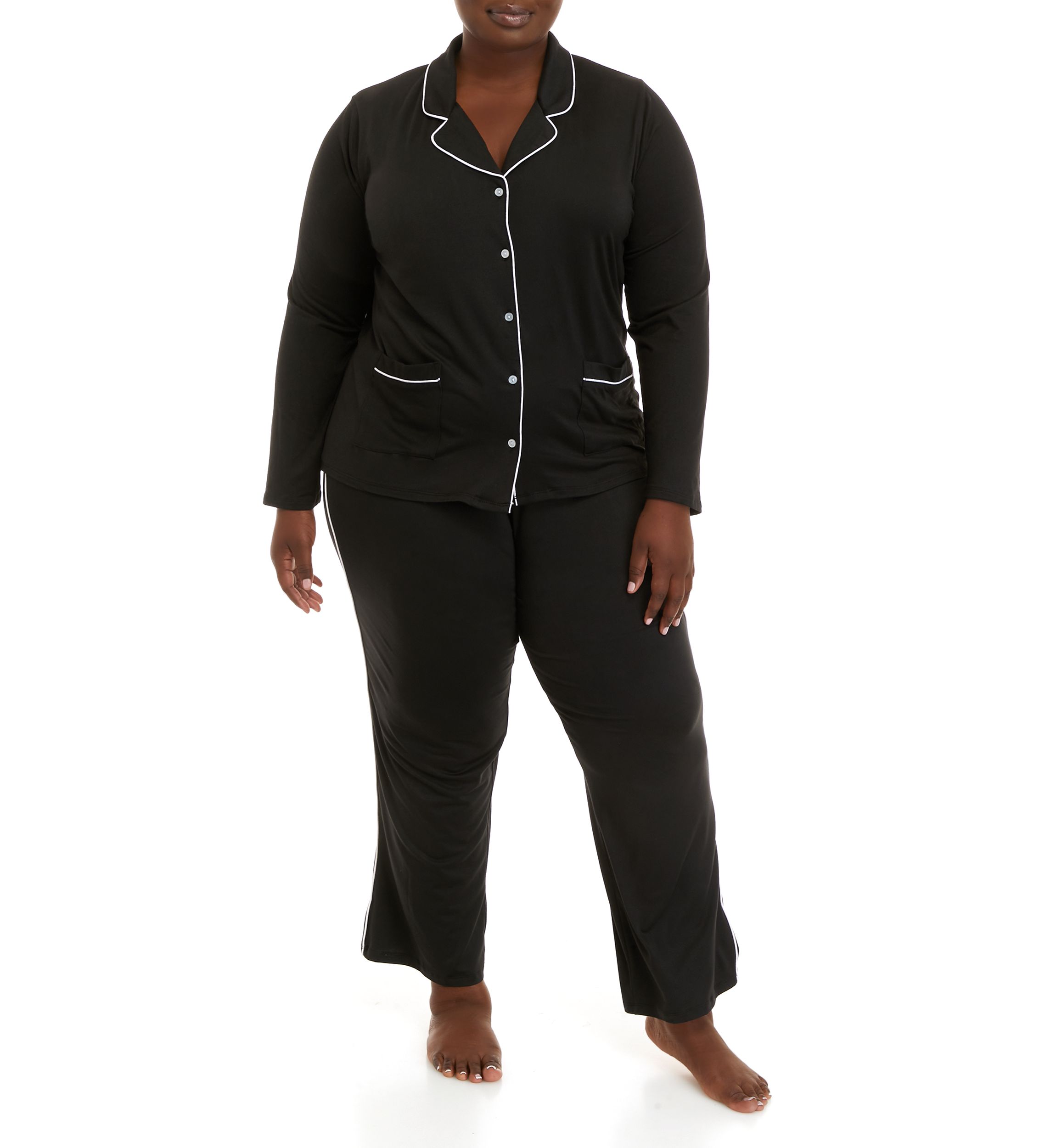 Plus Size Notch Collar Pajama Set