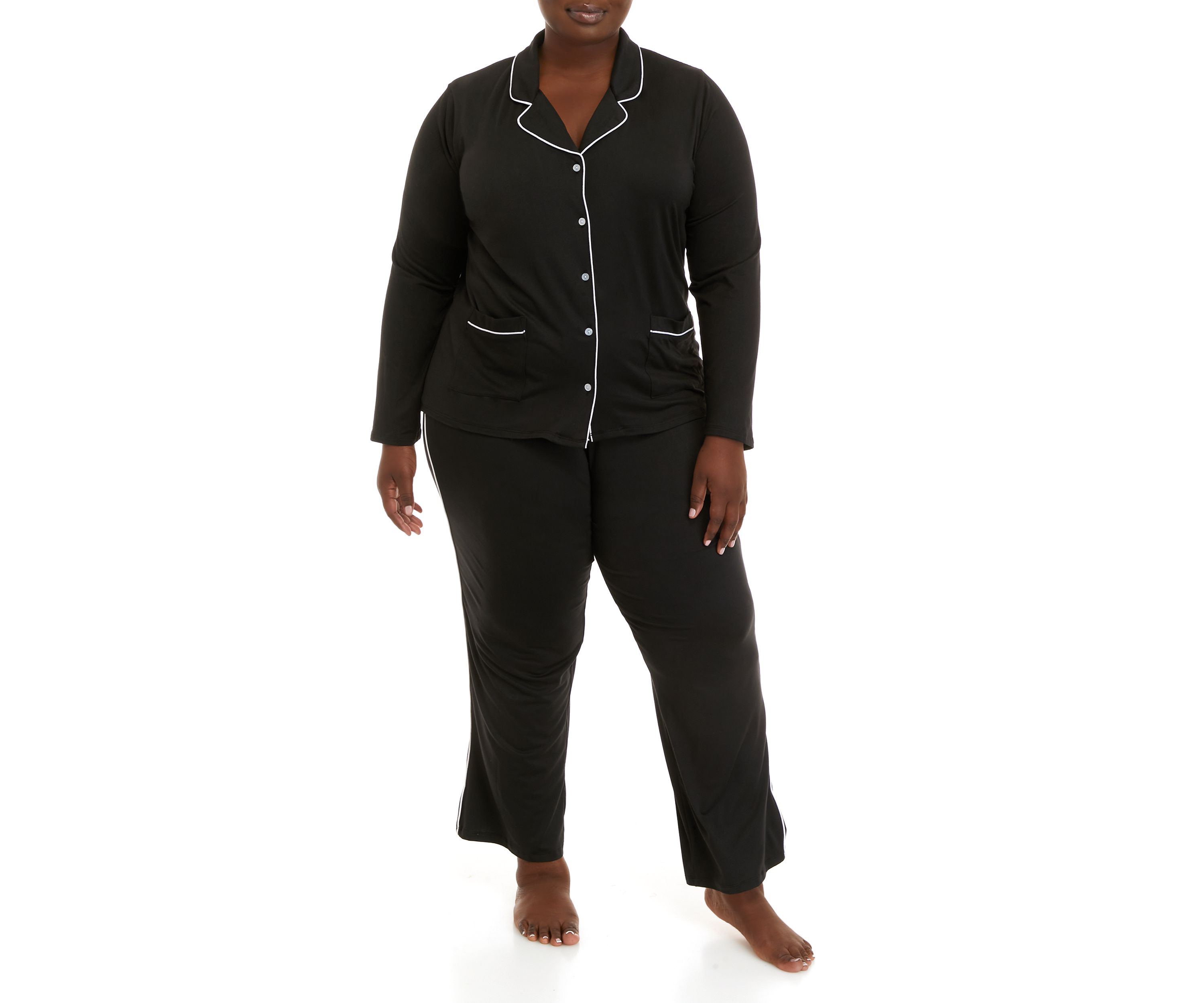 Plus Size Notch Collar Pajama Set