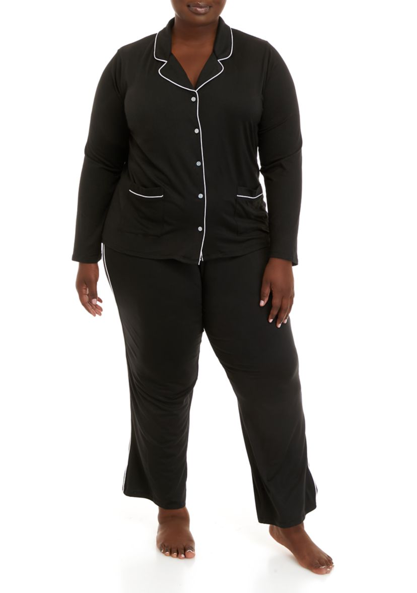 Plus Size Notch Collar Pajama Set