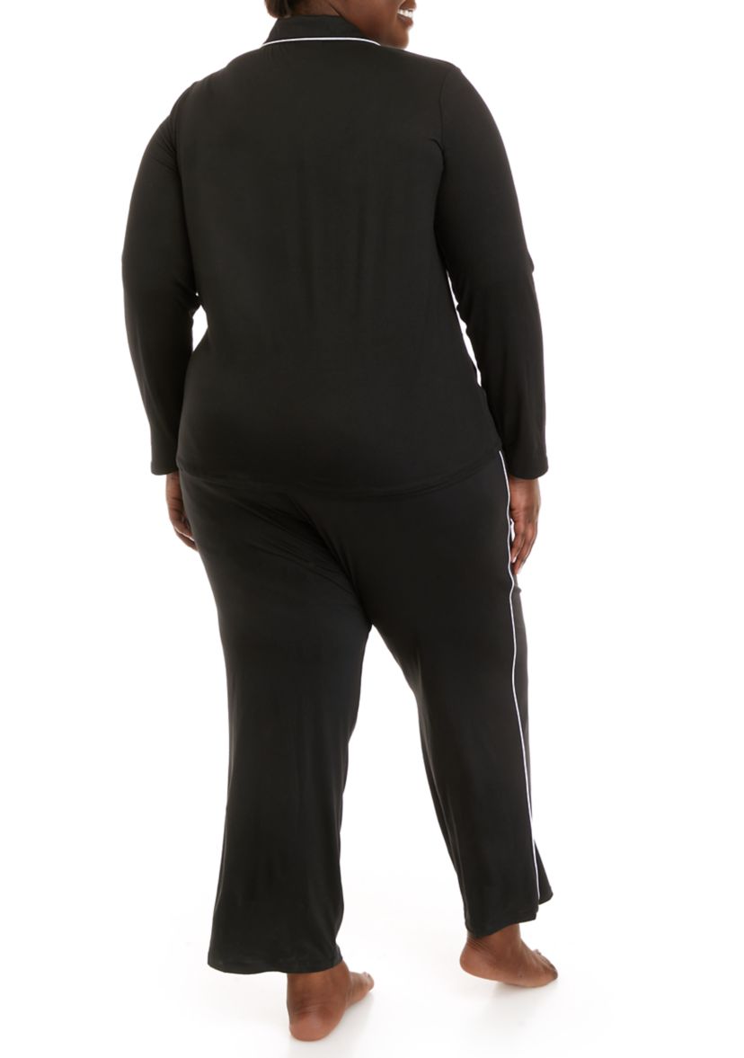 Plus Size Notch Collar Pajama Set