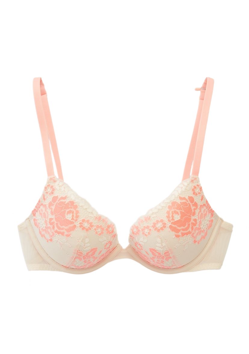 Cross Dye Lace Push Up Plunge Underwire Bra